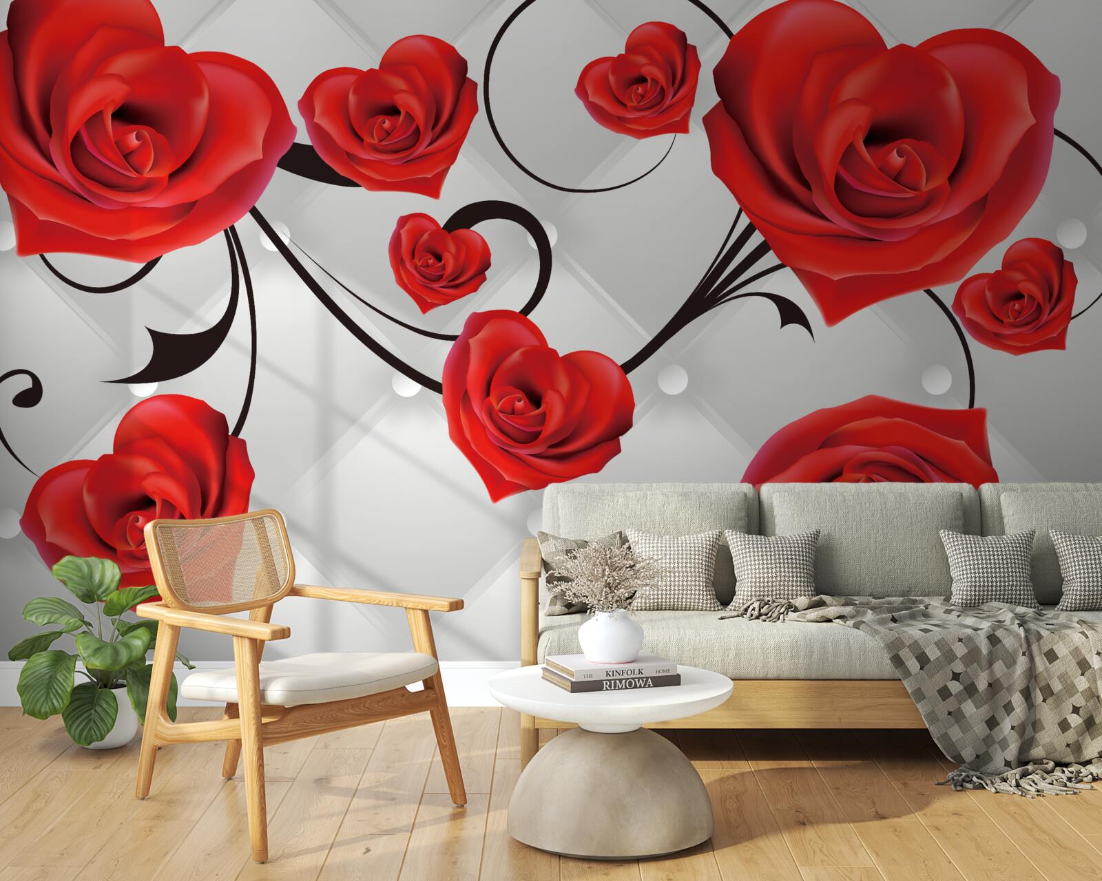 Papier peint roses rouges en forme de cœur