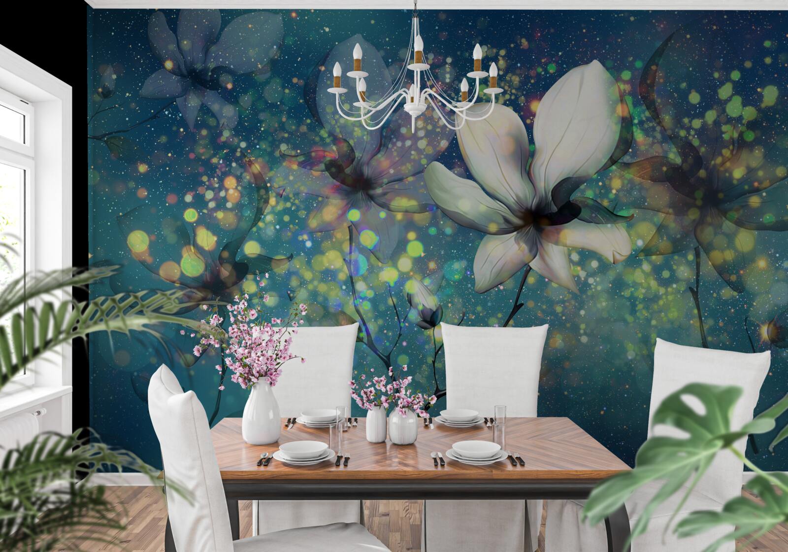 Papier peint les fleurs sont magnifiques sur le fond bleu