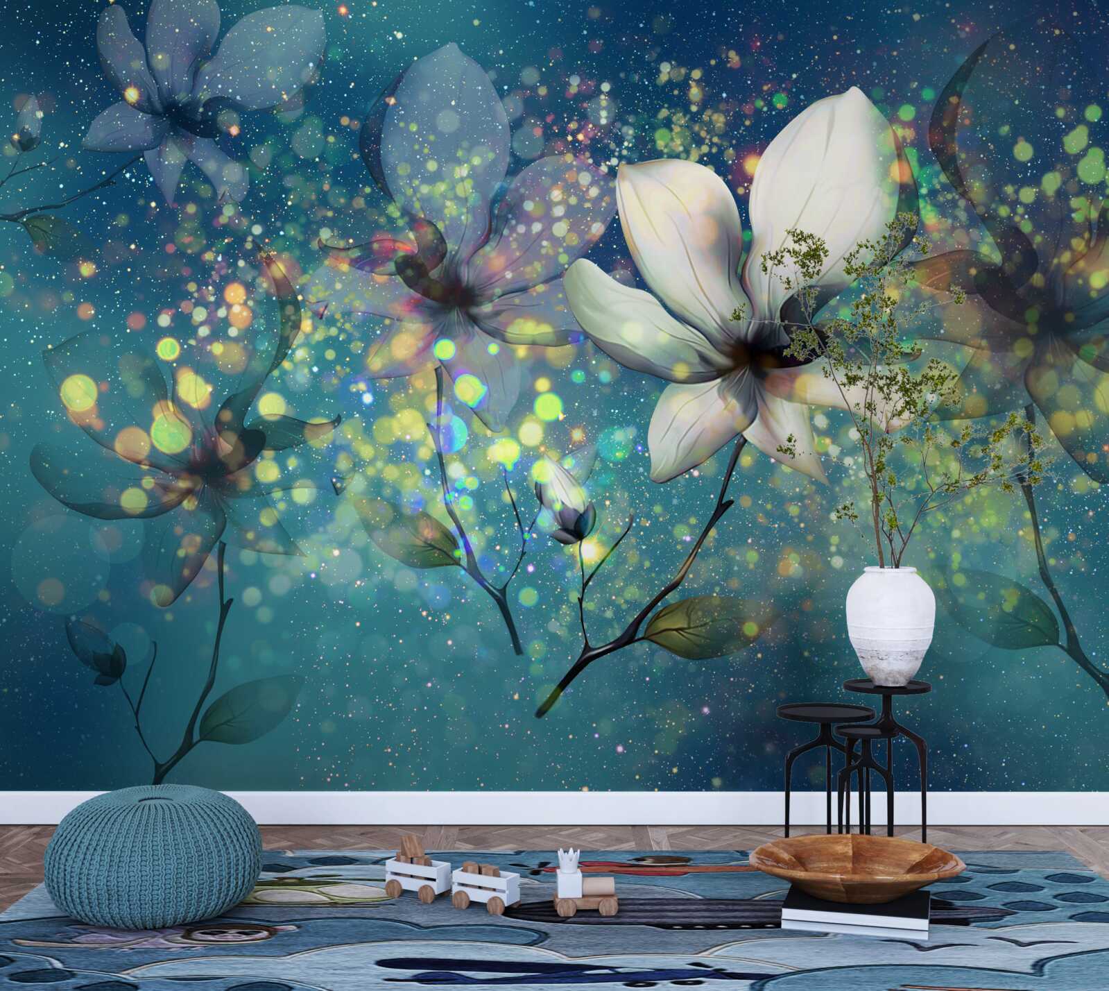 Papier peint les fleurs sont magnifiques sur le fond bleu