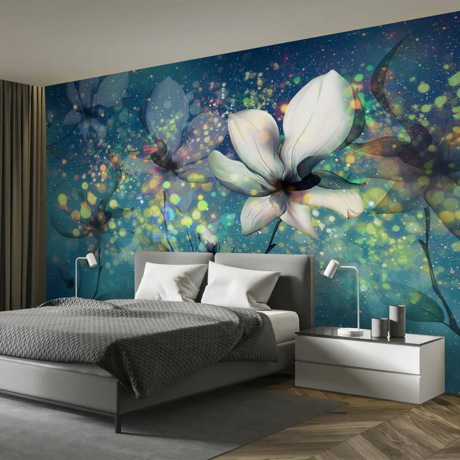 Papier peint les fleurs sont magnifiques sur le fond bleu