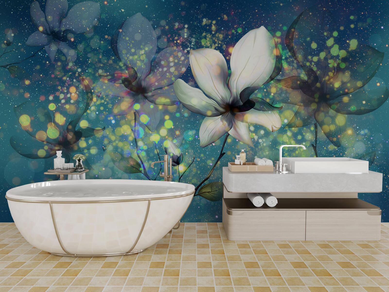 Papier peint les fleurs sont magnifiques sur le fond bleu