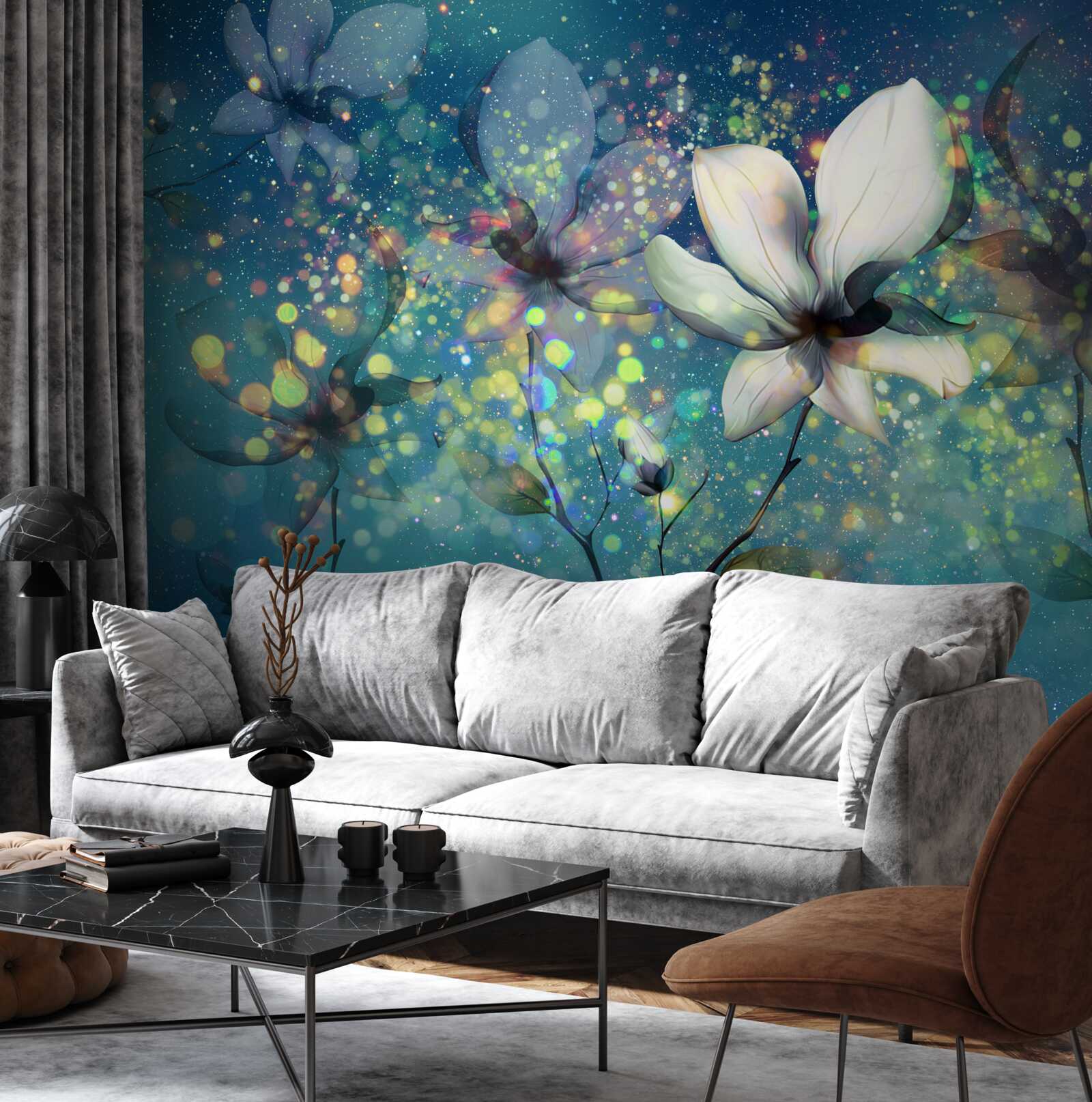 Papier peint les fleurs sont magnifiques sur le fond bleu