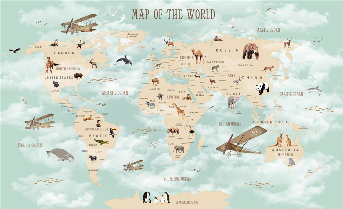 Papier peint la faune dans l'atlas géographique