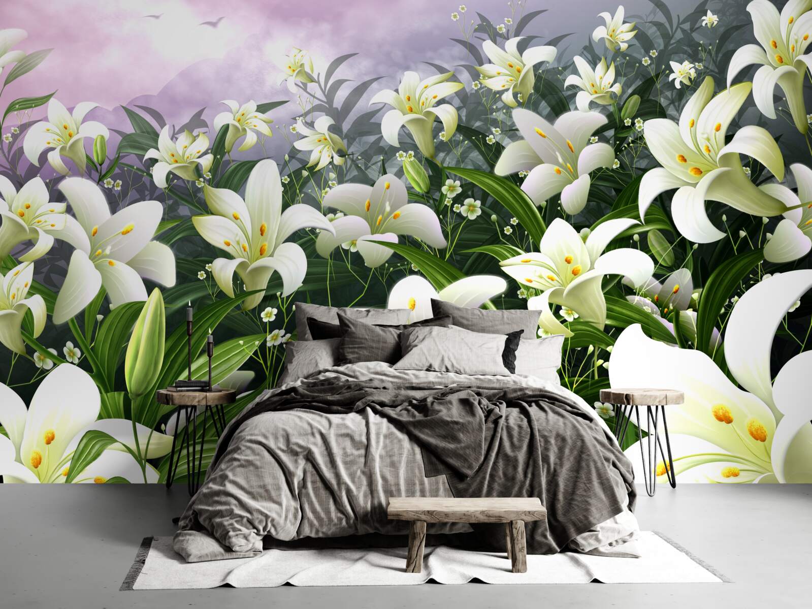 Papier peint tapis de lys blanc comme neige