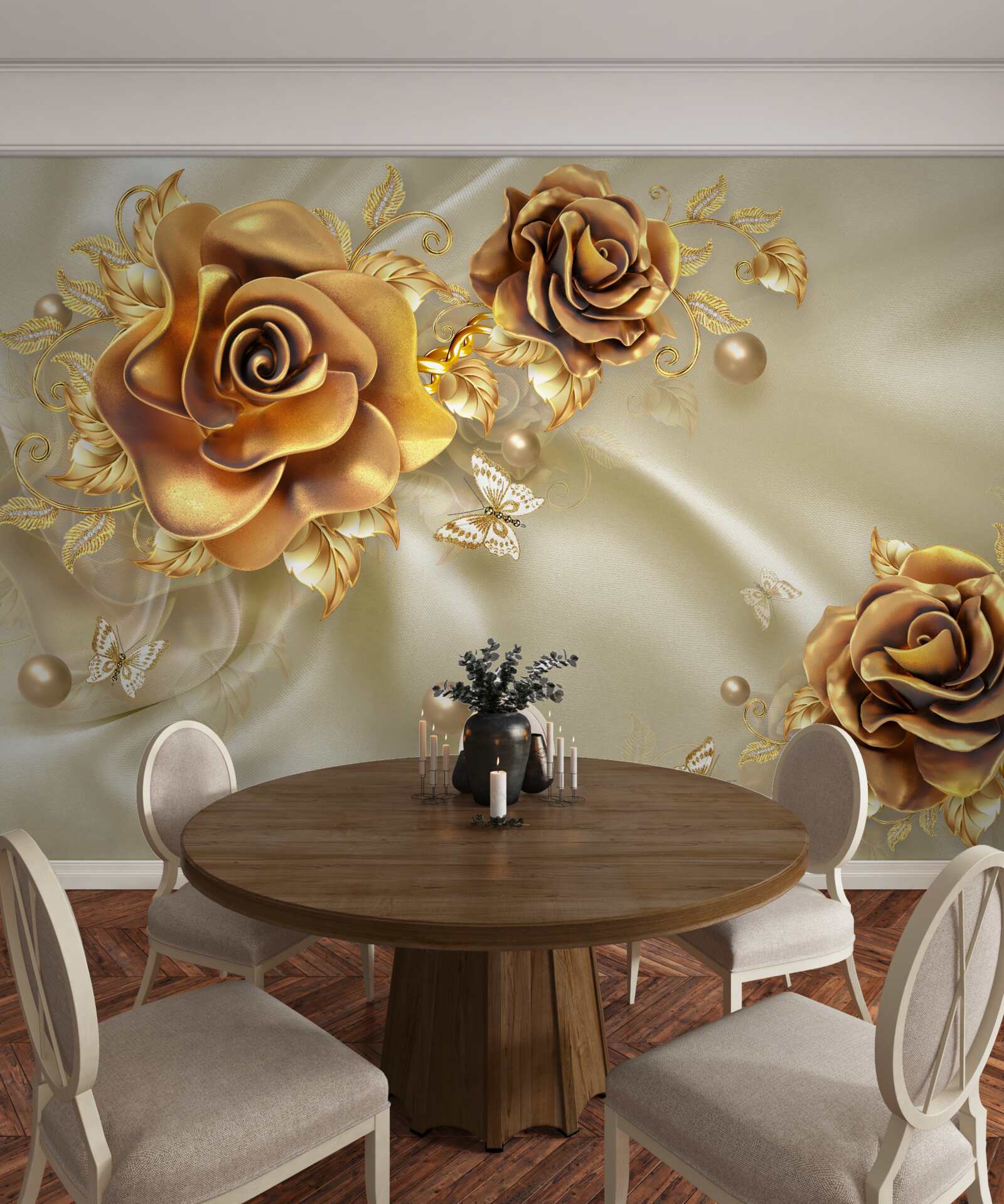 Papier peint rose brune sur fond de soie