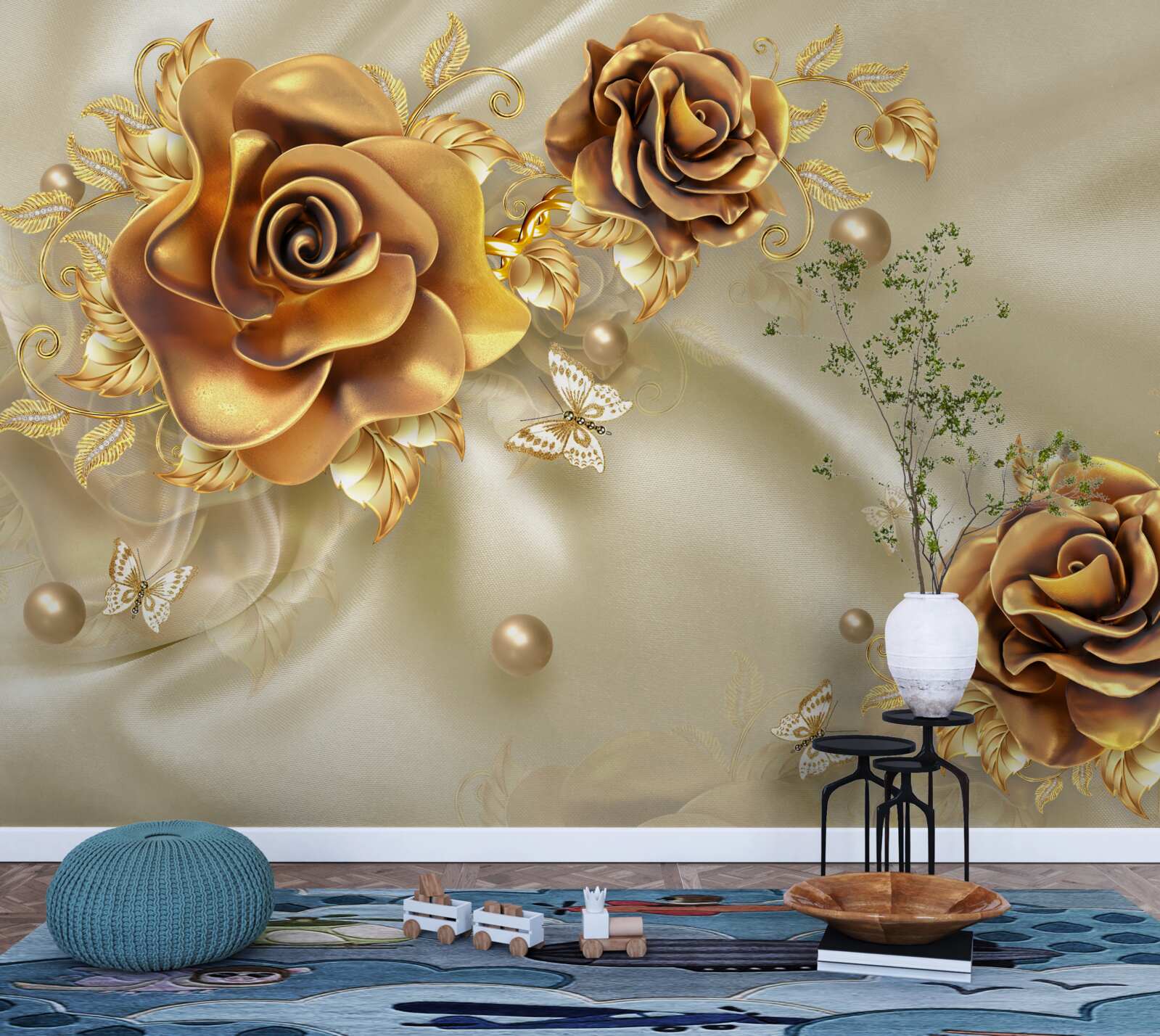 Papier peint rose brune sur fond de soie