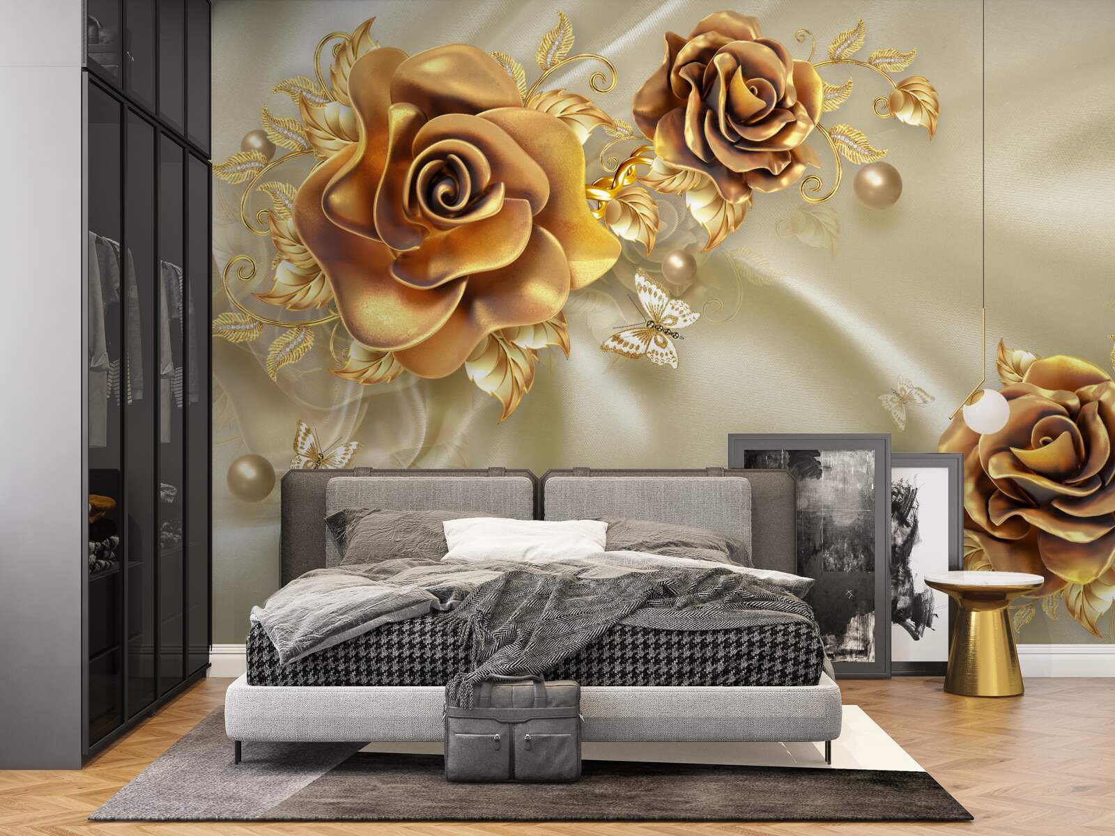 Papier peint rose brune sur fond de soie
