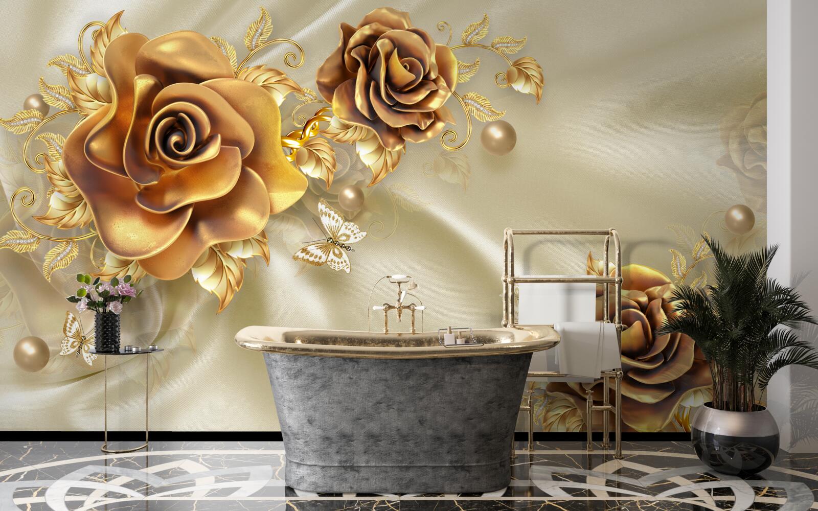Papier peint rose brune sur fond de soie