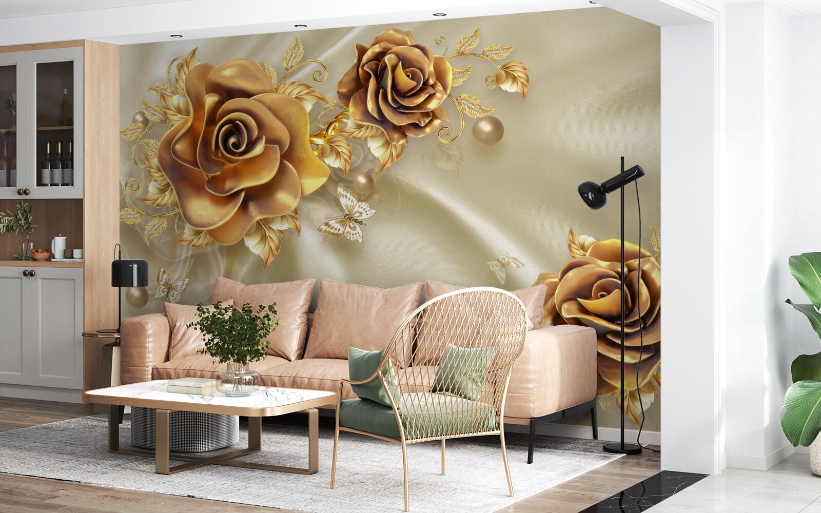 Papier peint rose brune sur fond de soie