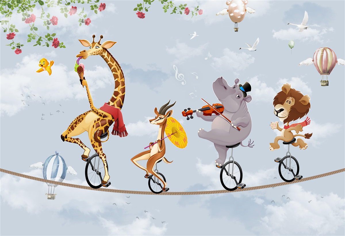 Papier peint animaux de cirque sur une corde raide