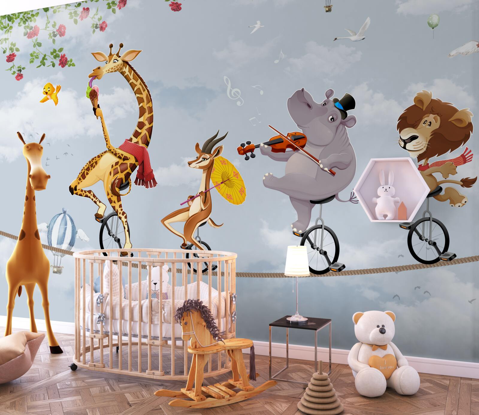Papier peint animaux de cirque sur une corde raide
