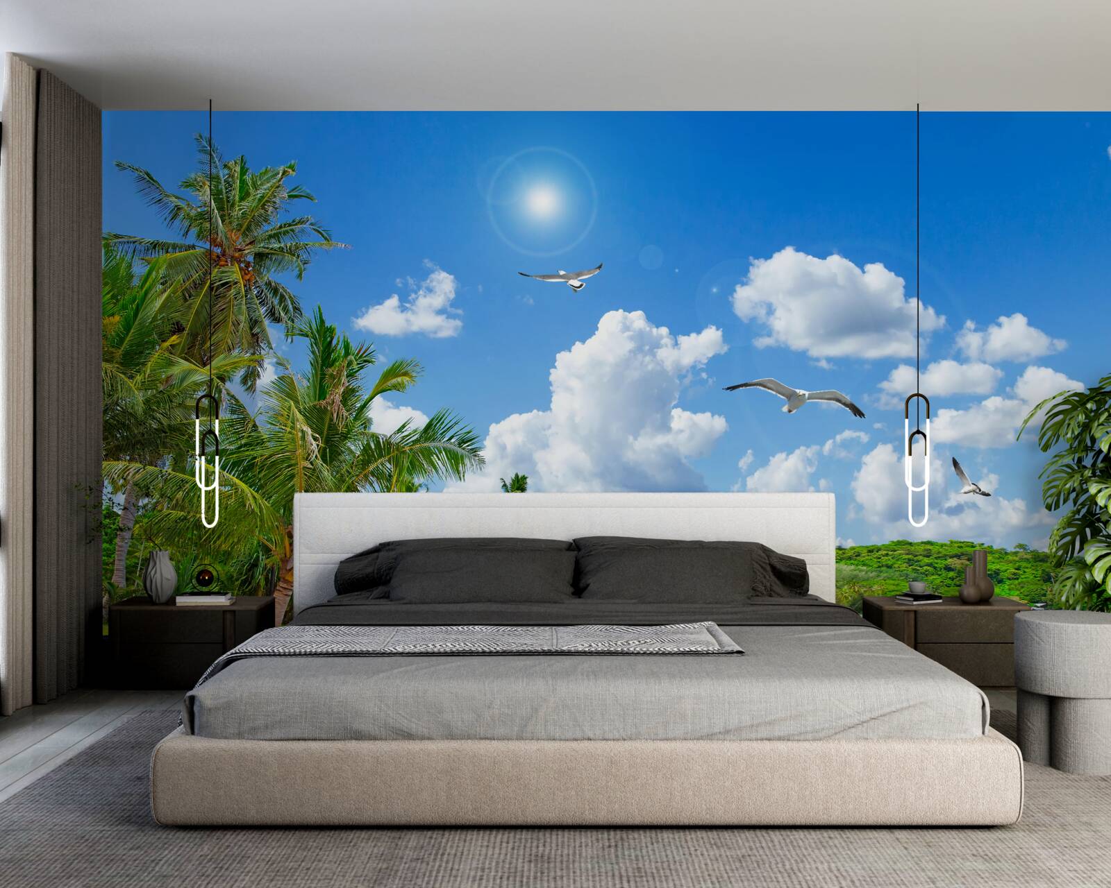Papier peint île tropicale avec une plage sous le soleil