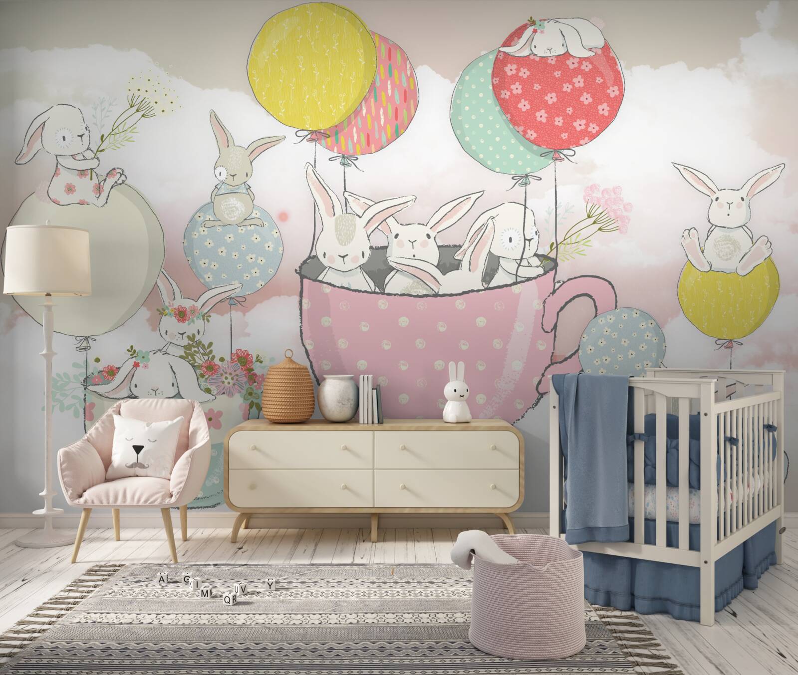 Papier peint les lapins qui tournent en rond