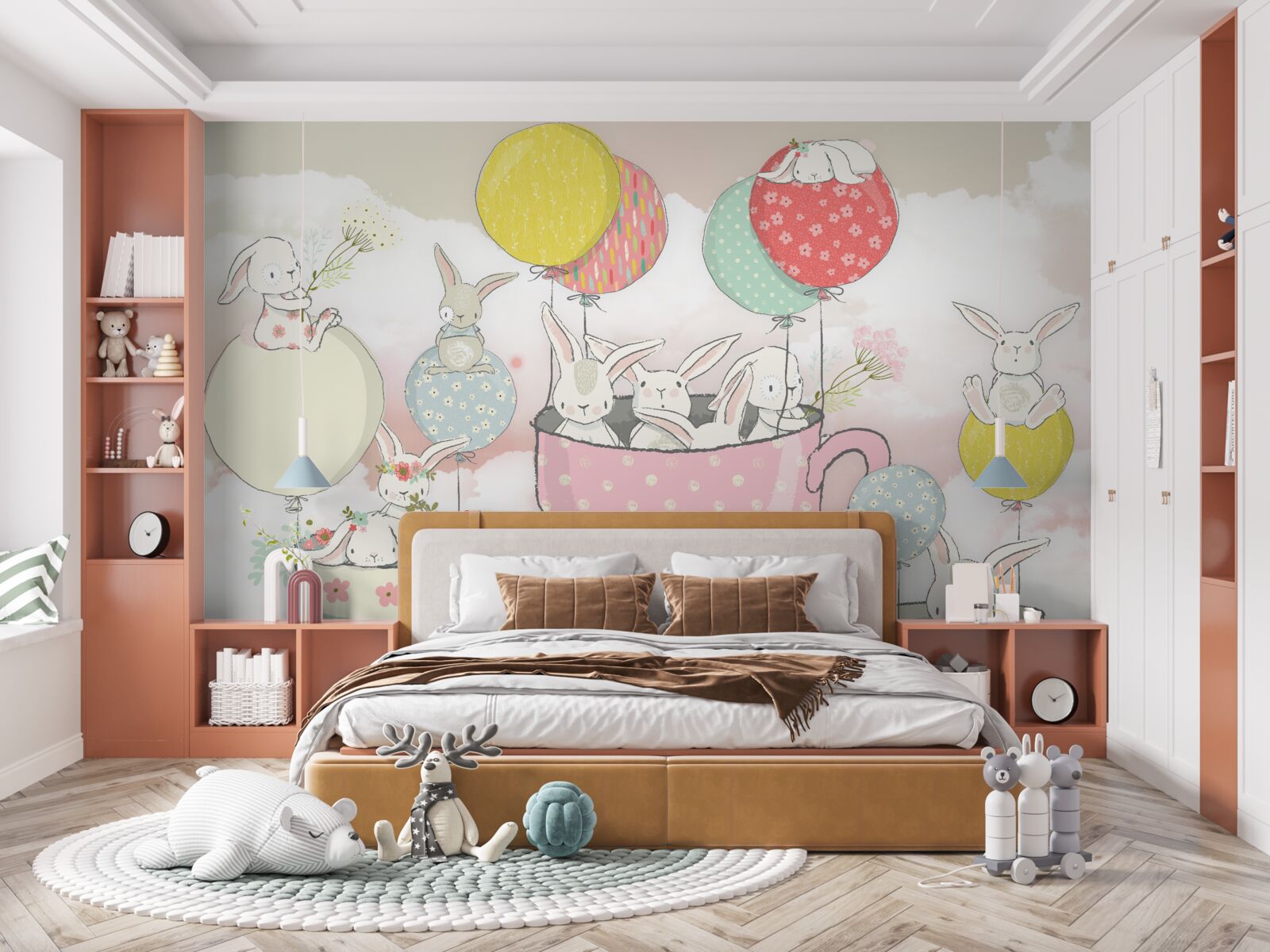 Papier peint les lapins qui tournent en rond