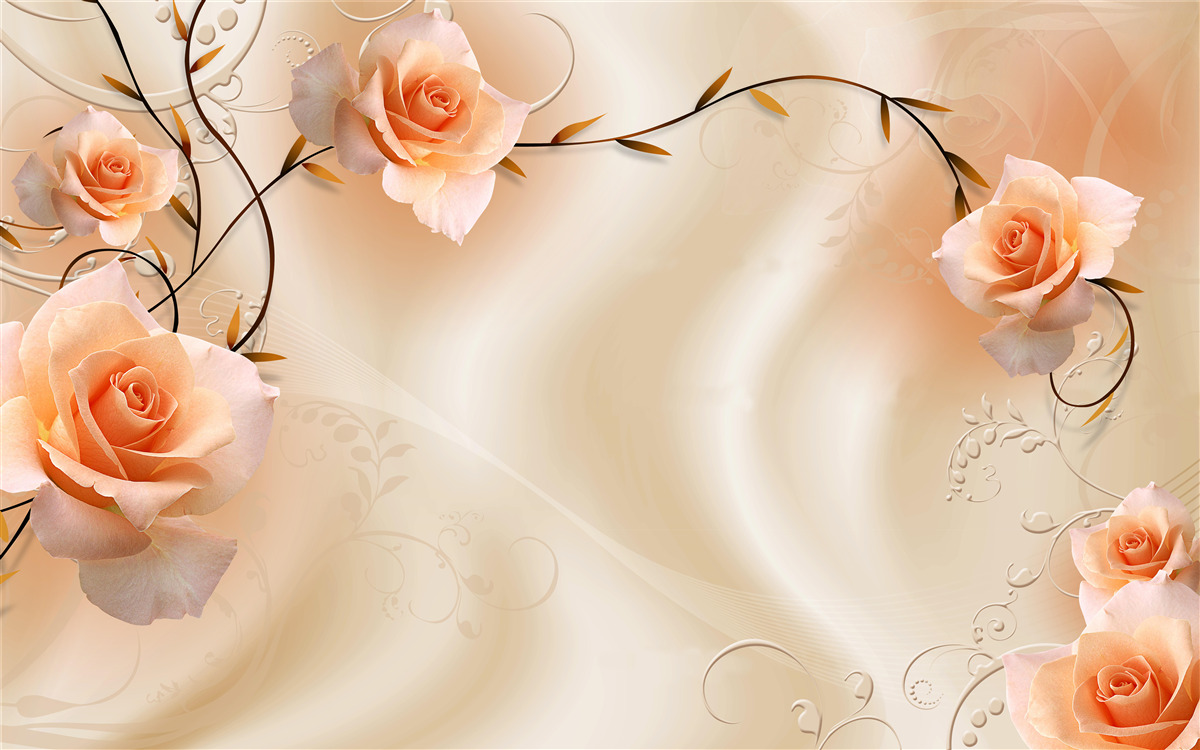 Papier peint rose de couleur pêche sur branche et soie
