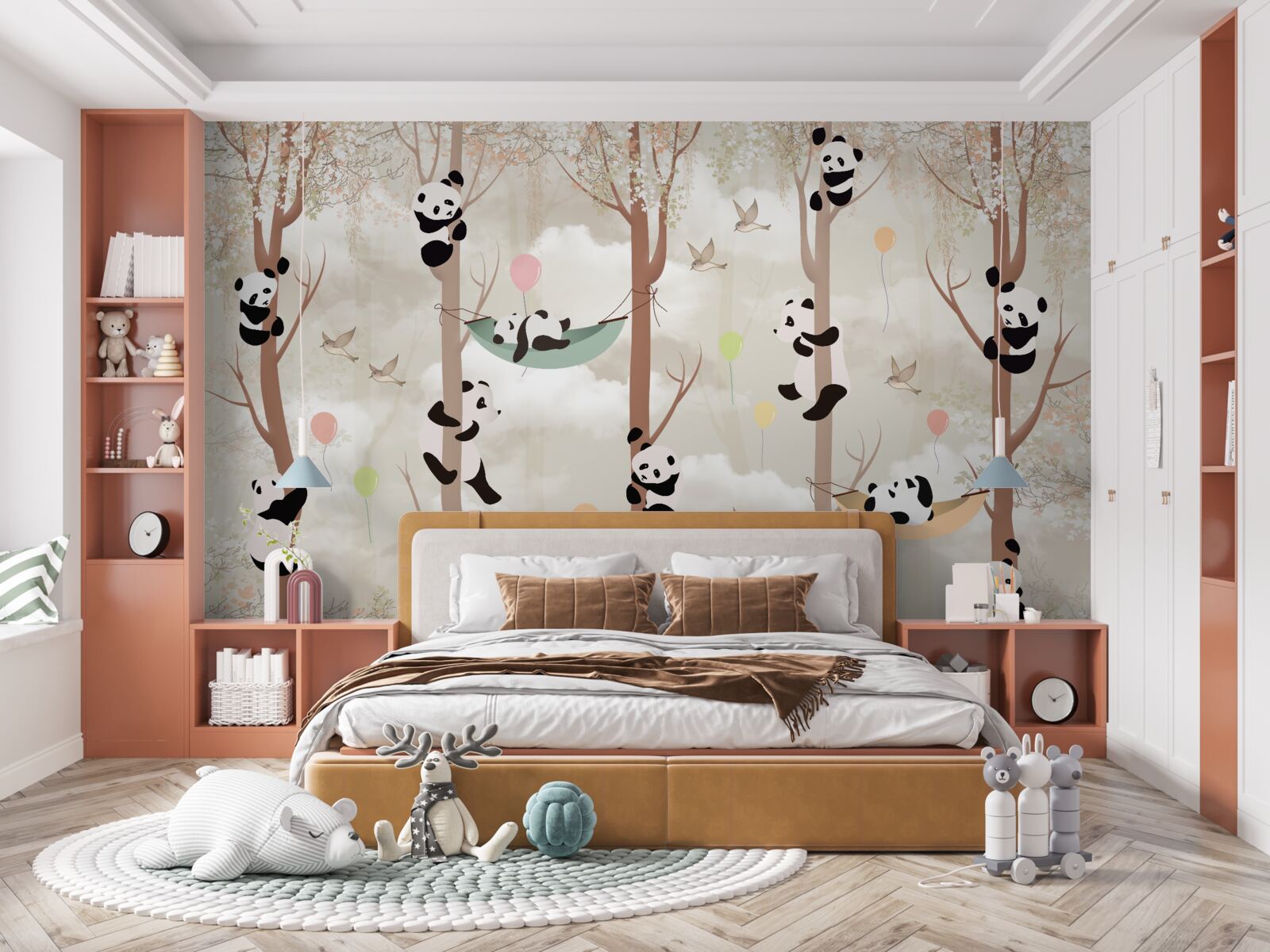 Papier peint de nombreux pandas vivent dans les arbres