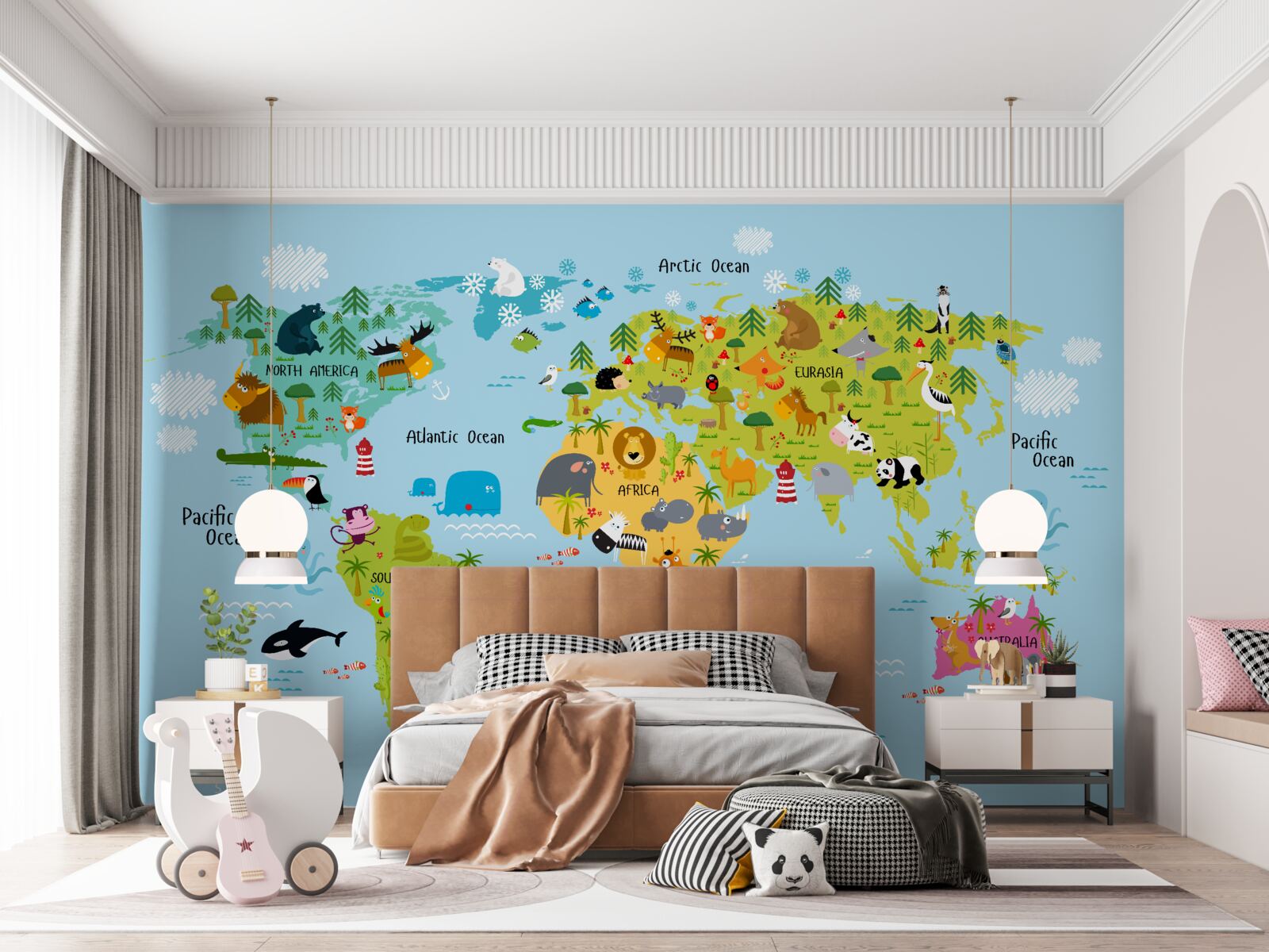 Papier peint carte du monde de style bande dessinée