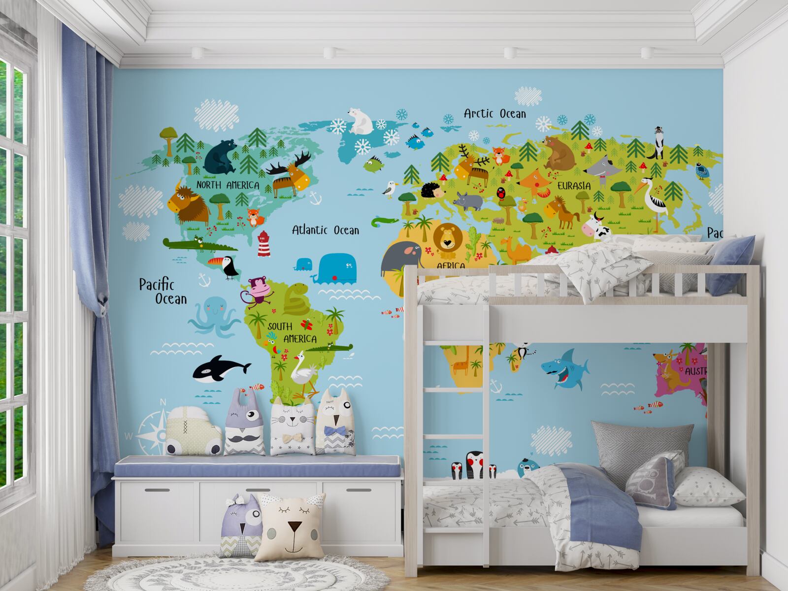 Papier peint carte du monde de style bande dessinée