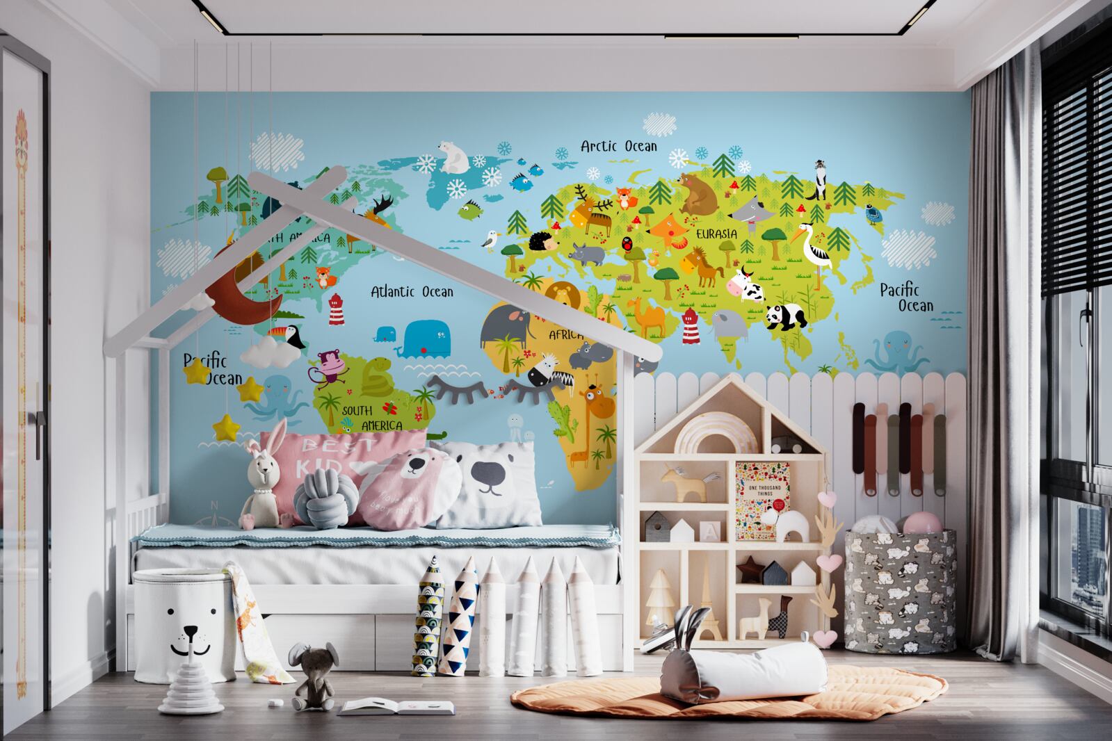 Papier peint carte du monde de style bande dessinée
