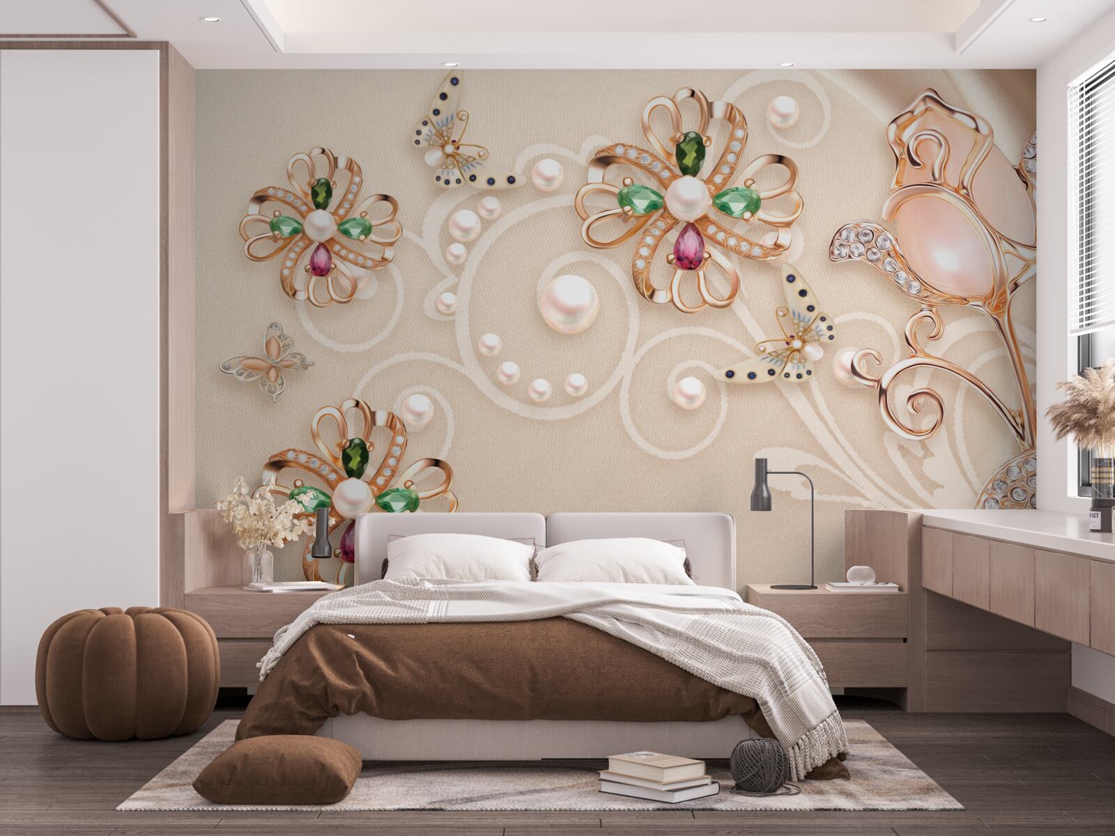 Papier peint des pierres précieuses en forme de fleurs et de feuilles