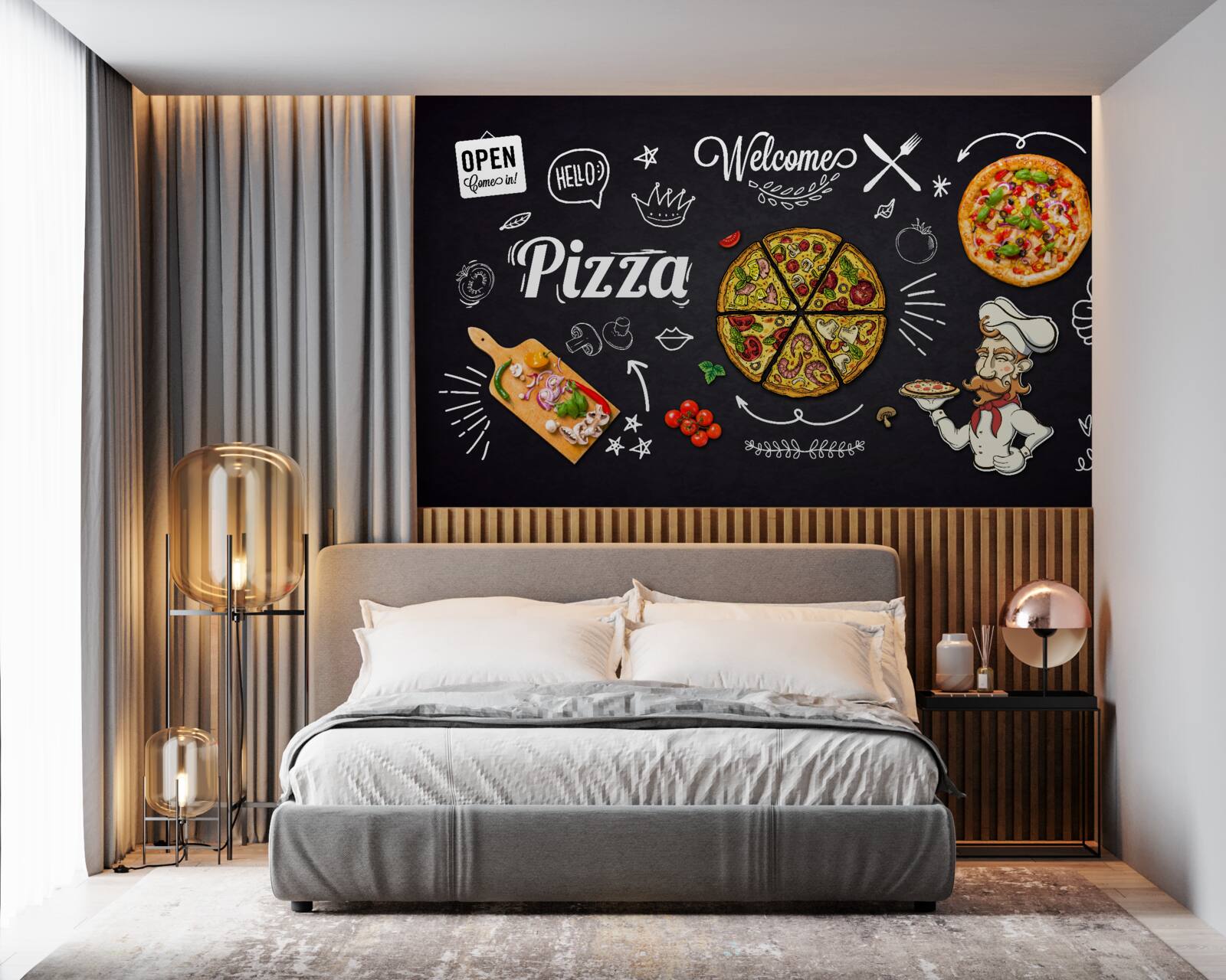 Papier peint cuisiner avec de la pizza