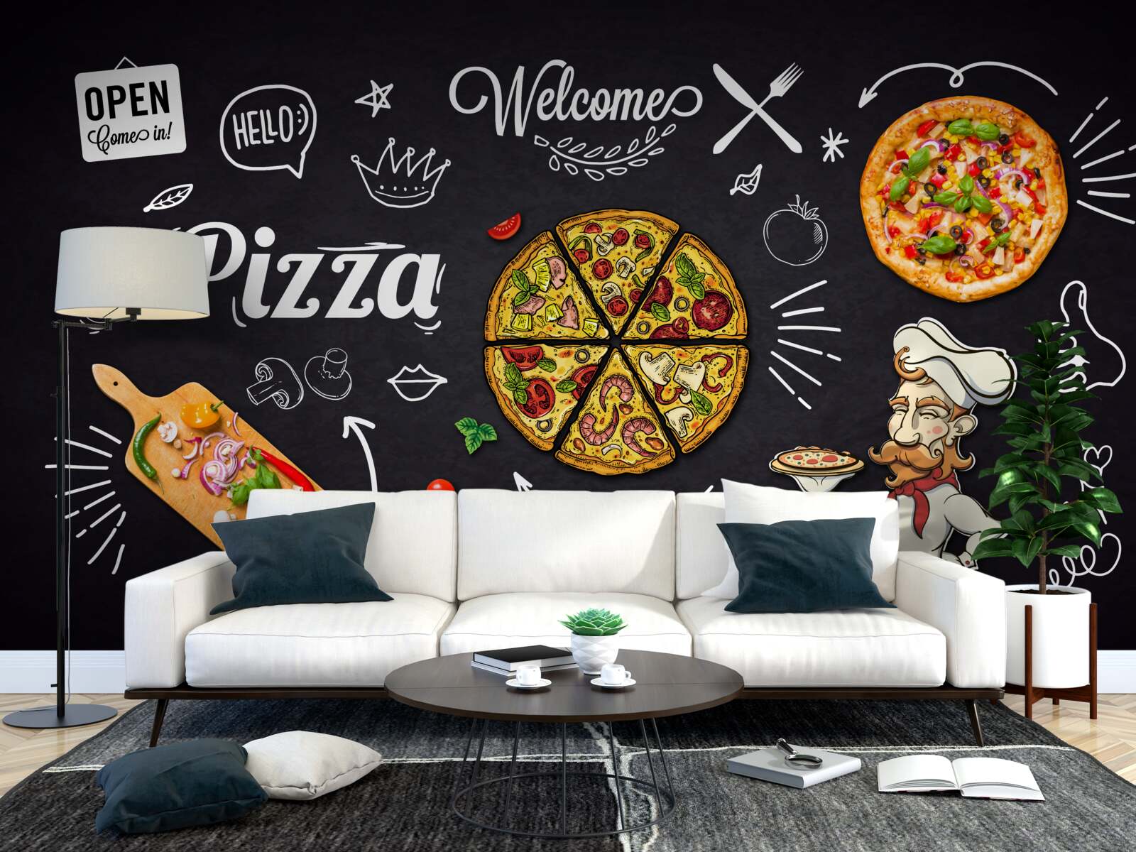 Papier peint cuisiner avec de la pizza
