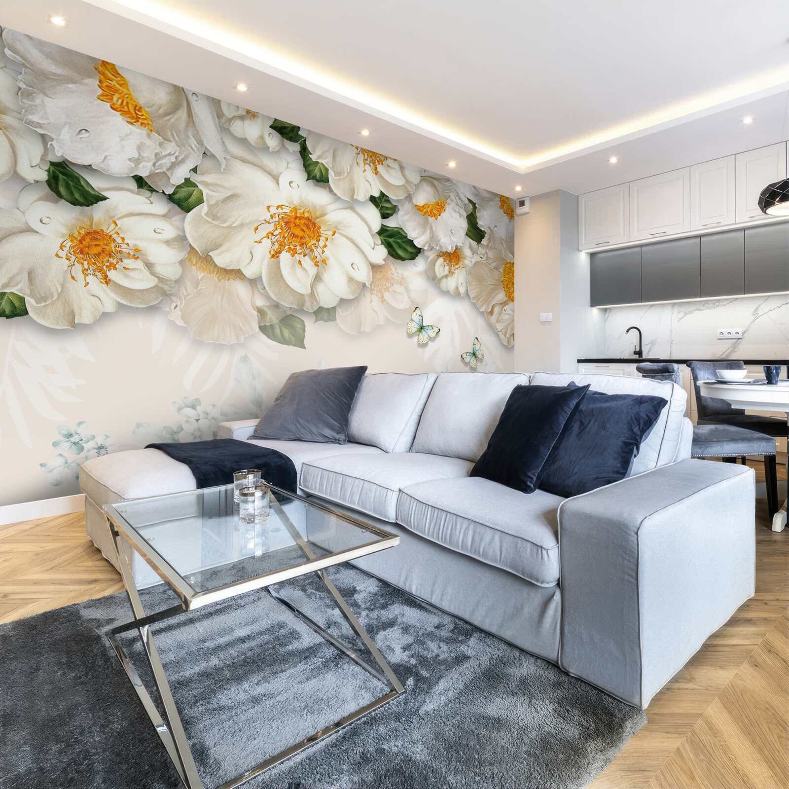 Papier peint Les papillons de nuit sont attirés par les plantes blanches