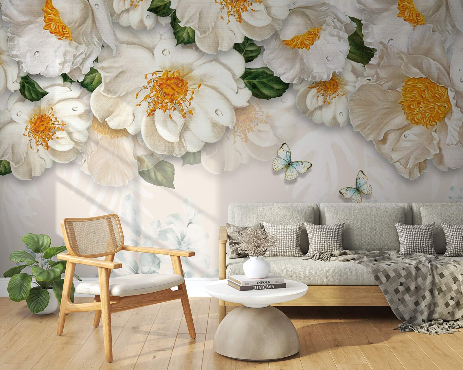 Papier peint Les papillons de nuit sont attirés par les plantes blanches