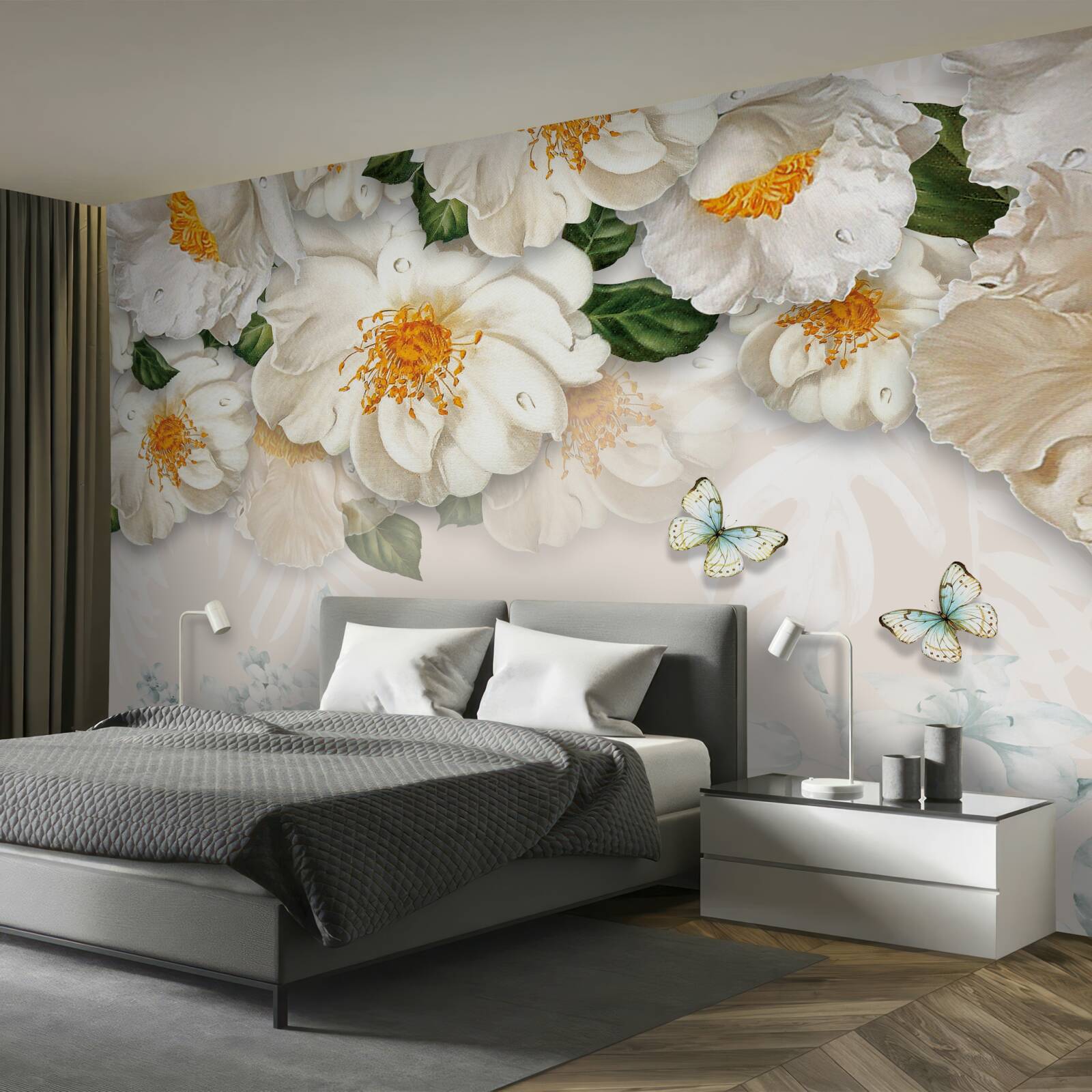 Papier peint Les papillons de nuit sont attirés par les plantes blanches