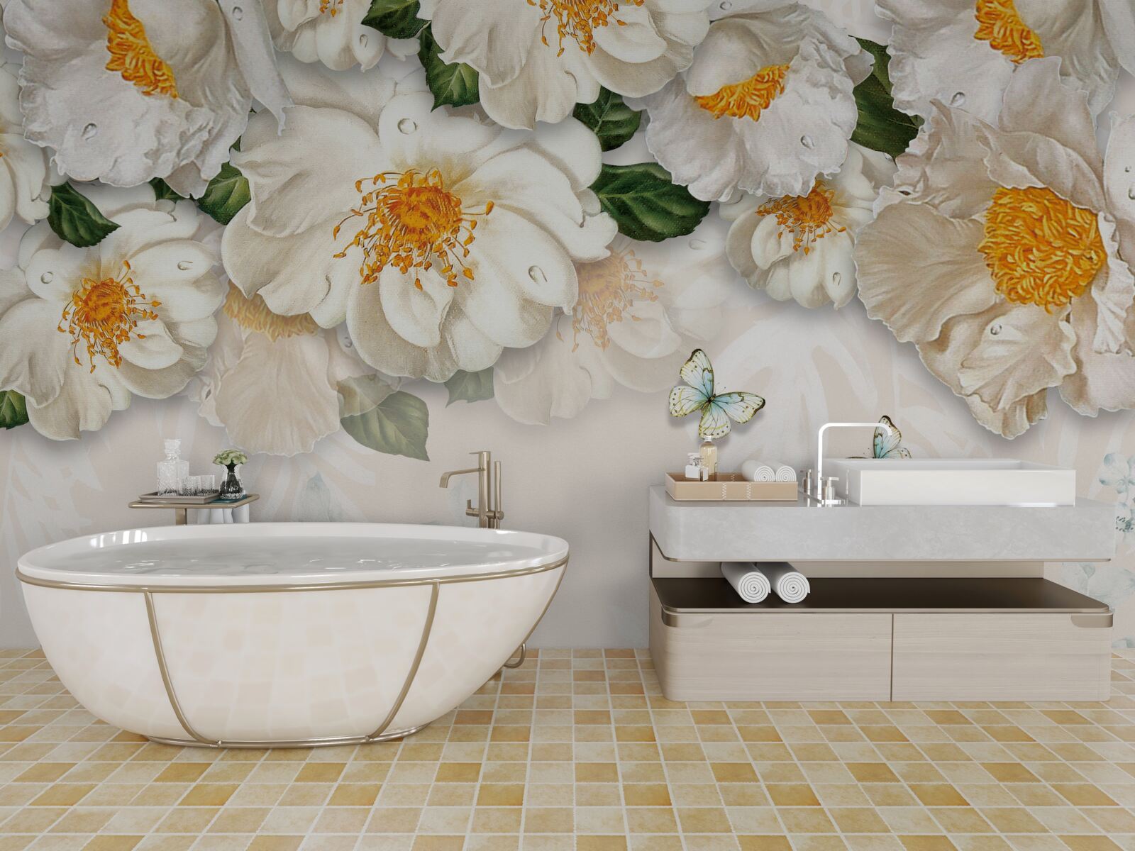 Papier peint Les papillons de nuit sont attirés par les plantes blanches
