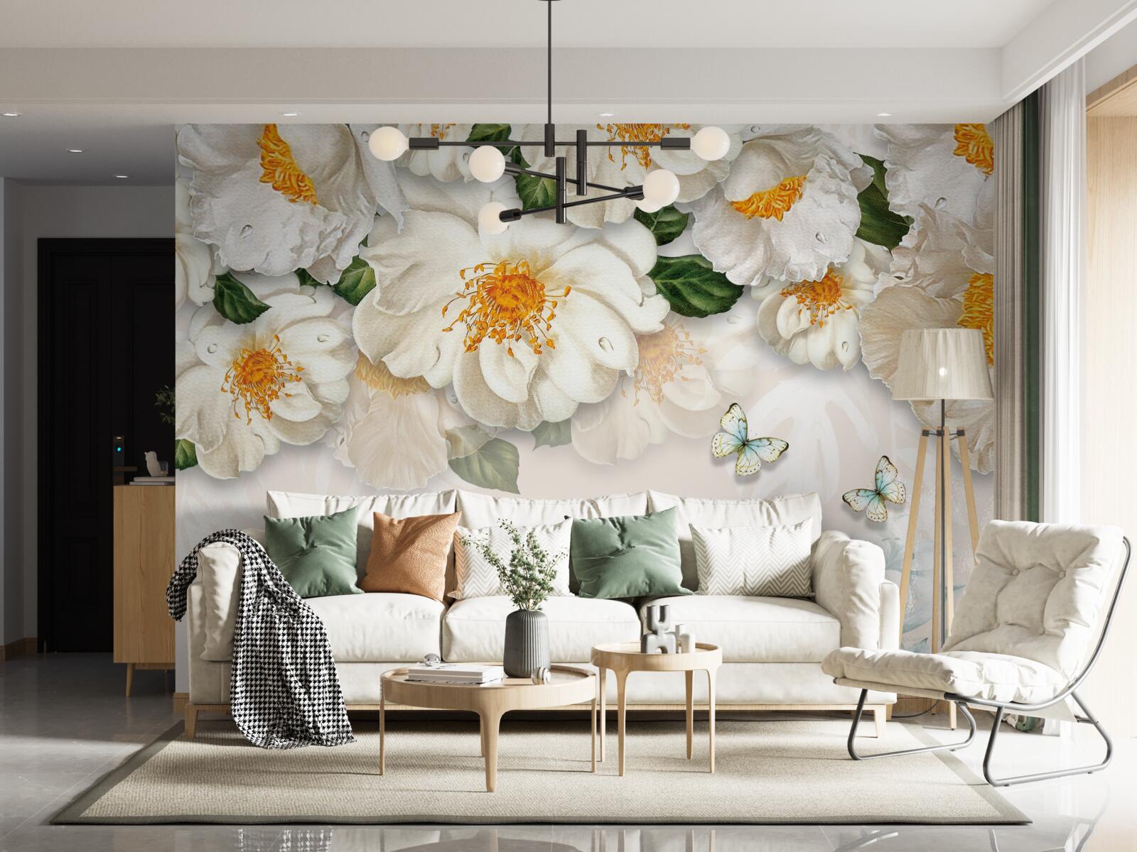 Papier peint Les papillons de nuit sont attirés par les plantes blanches
