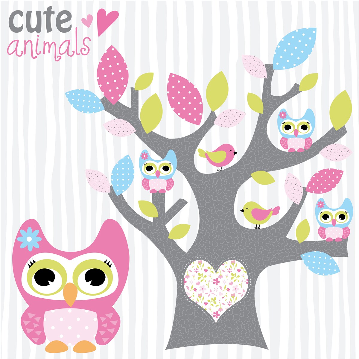 Papier peint poussins de chouettes sur les branches