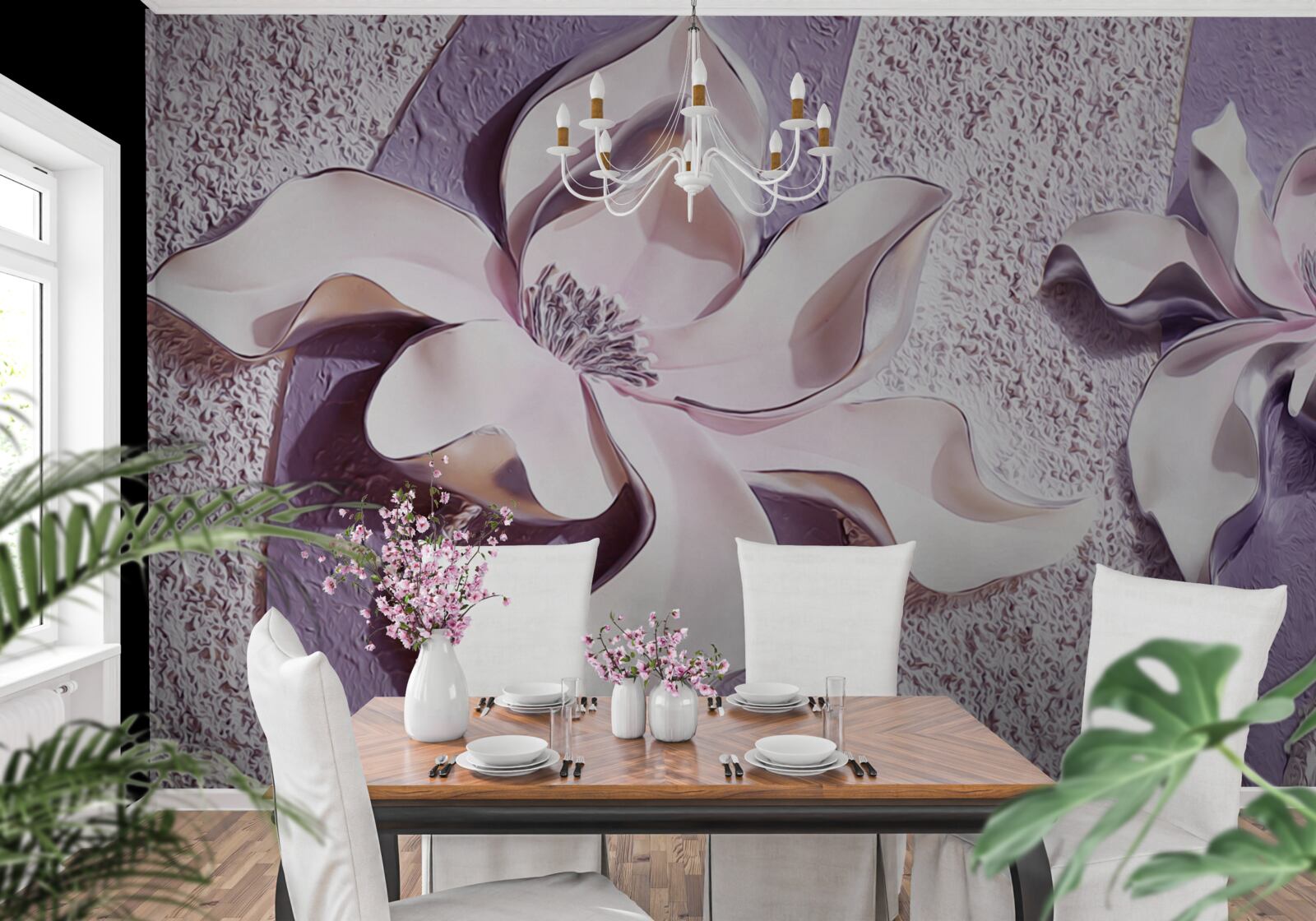 Papier peint lys blanc en porcelaine décoré de pierres