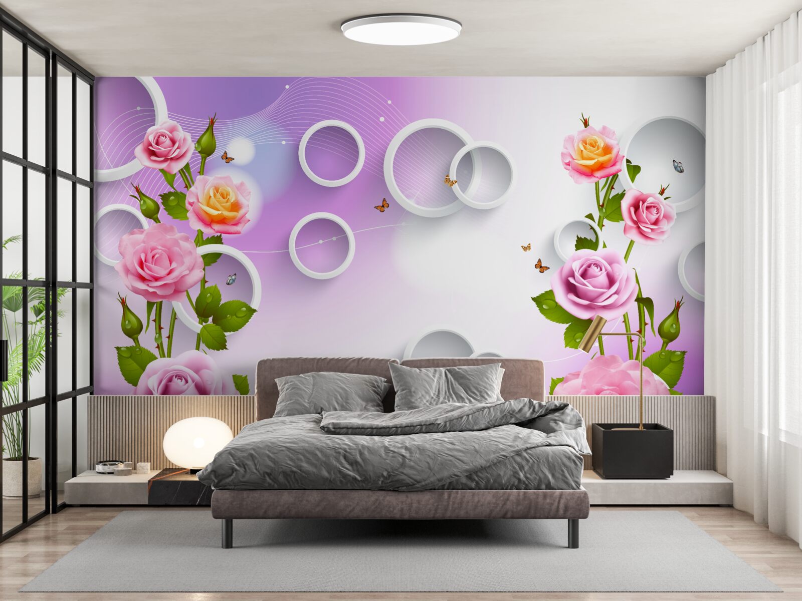 Papier peint ensemble de roses lumineuses sur fond clair