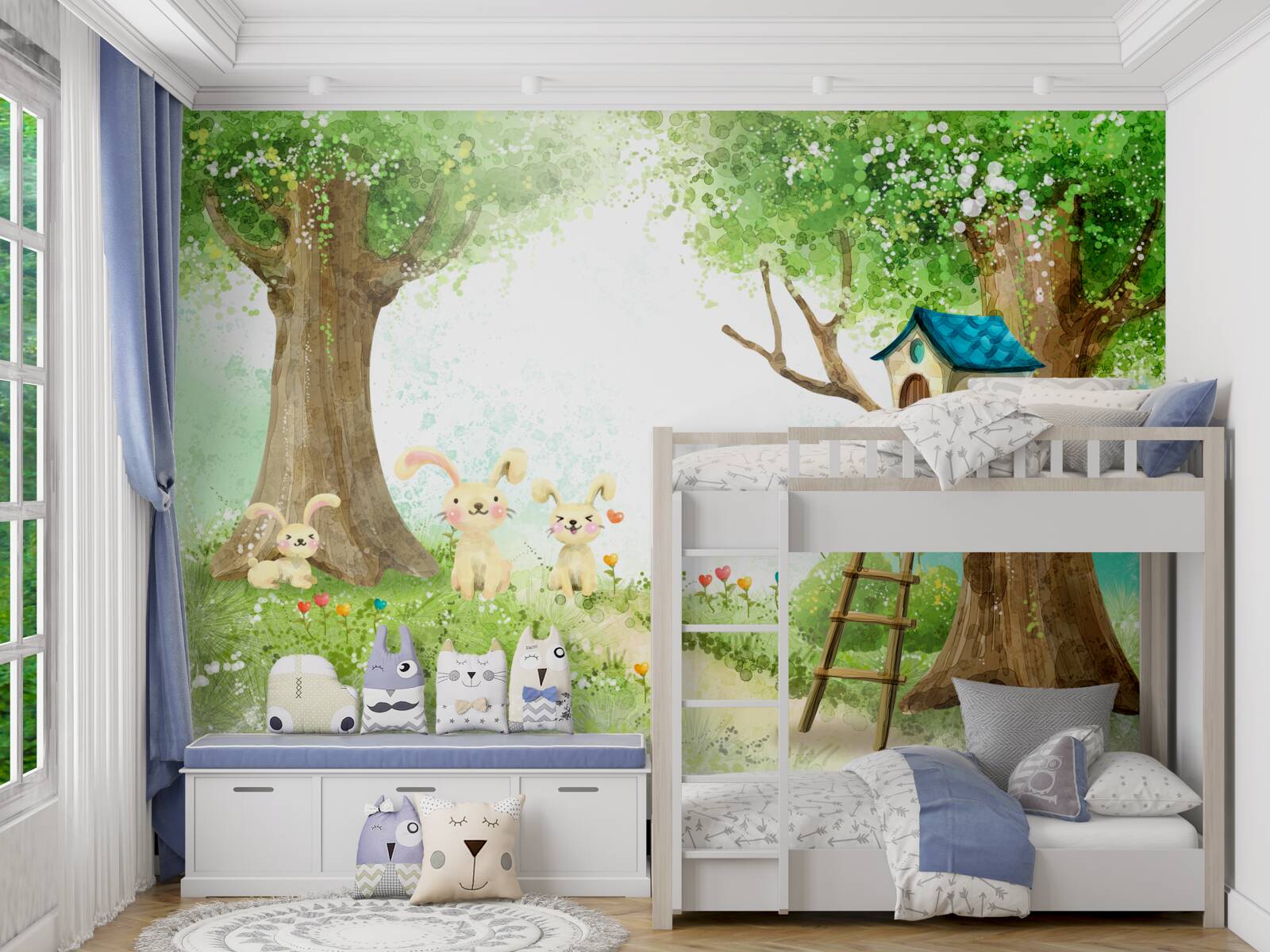 Papier peint les lapins dans leur maison forestière