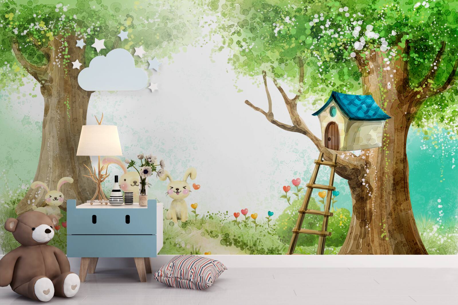 Papier peint les lapins dans leur maison forestière