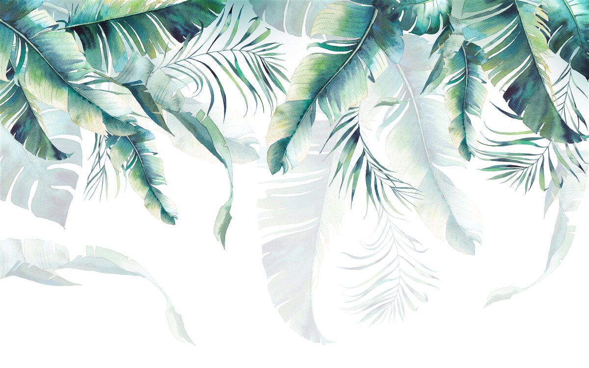 Papier peint feuilles vertes tropicales