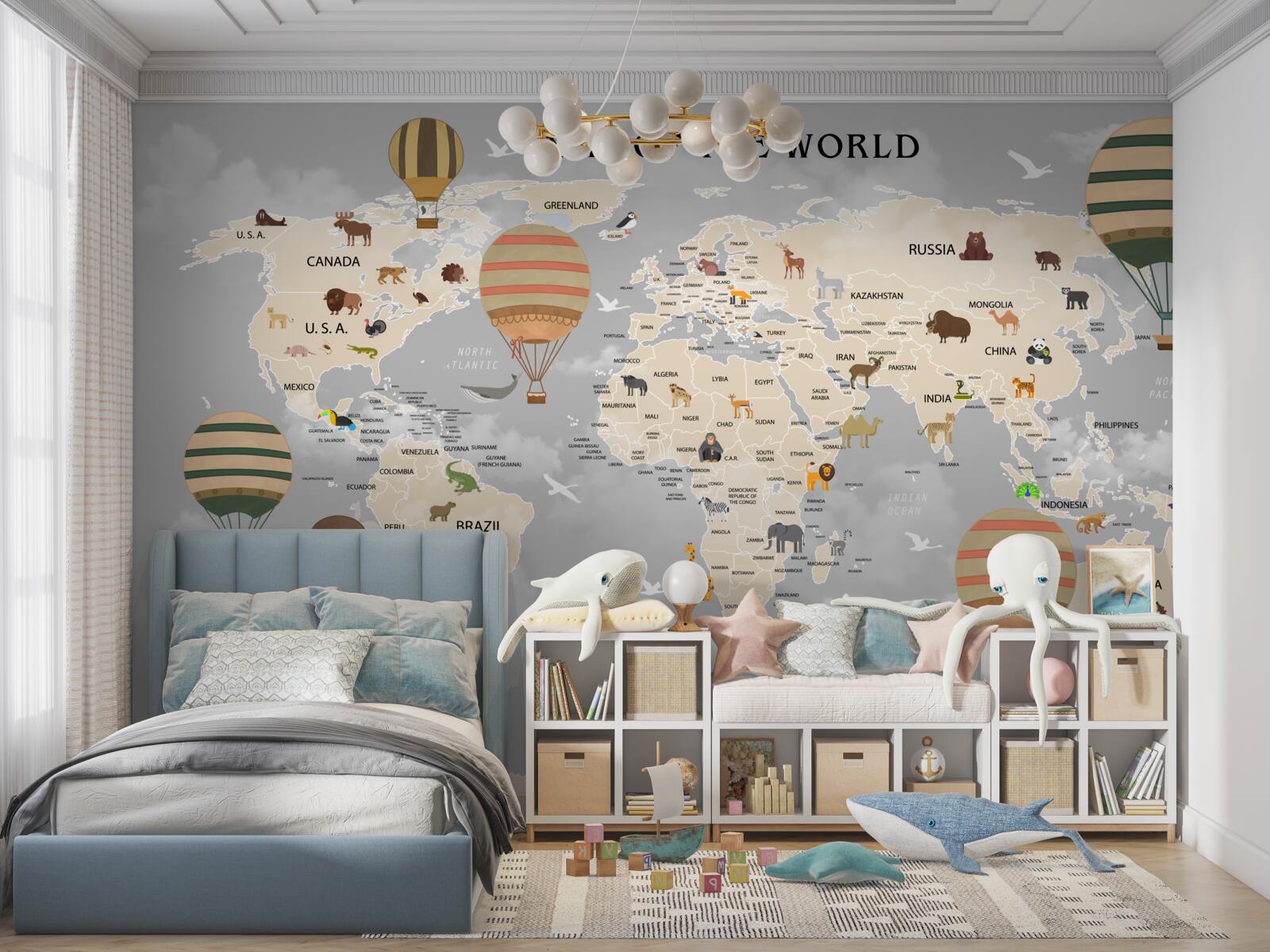 Papier peint carte du monde détaillée pour les enfants