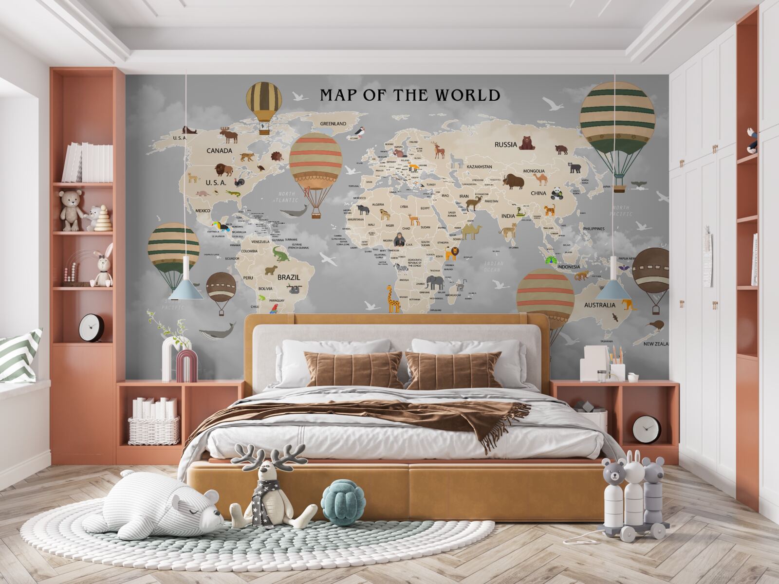Papier peint carte du monde détaillée pour les enfants