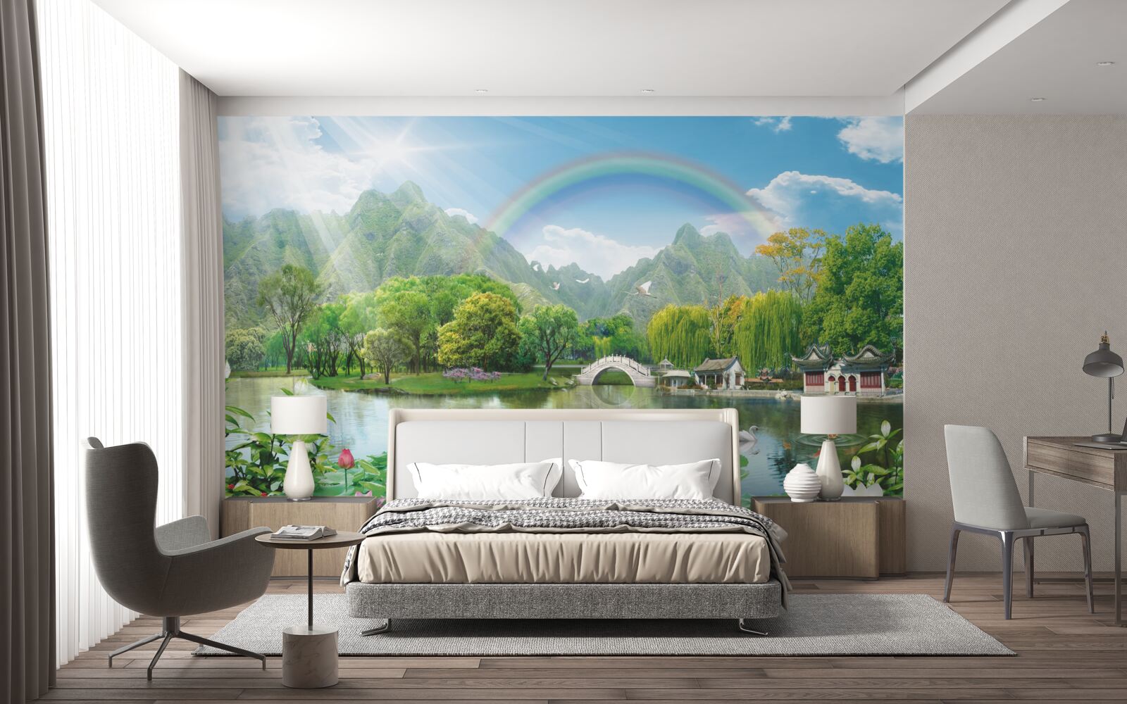 Papier peint paysage envoûtant de nature et d'arcs-en-ciel