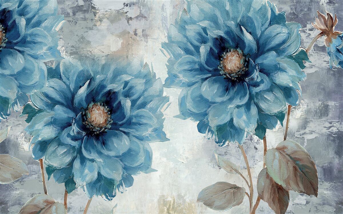 Papier peint grands dahlias bleus