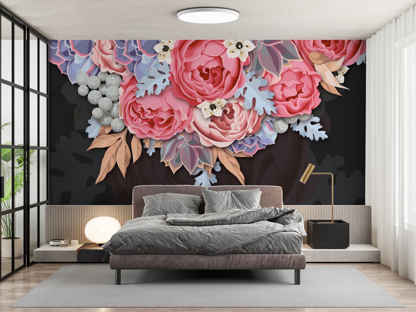 Papier peint composition de diverses fleurs