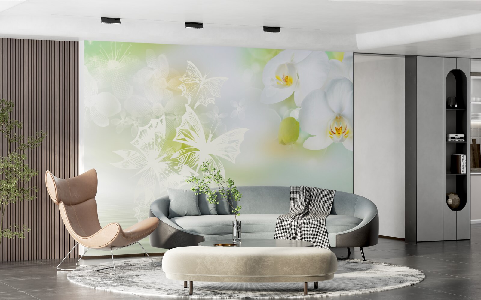 Papier peint Orchidées blanches comme neige se reflétant dans l'eau