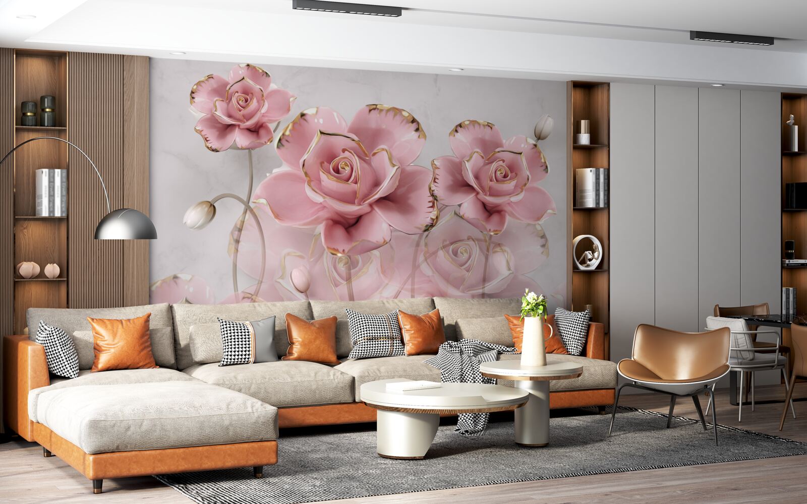 Papier peint fond délicat décoré de roses roses