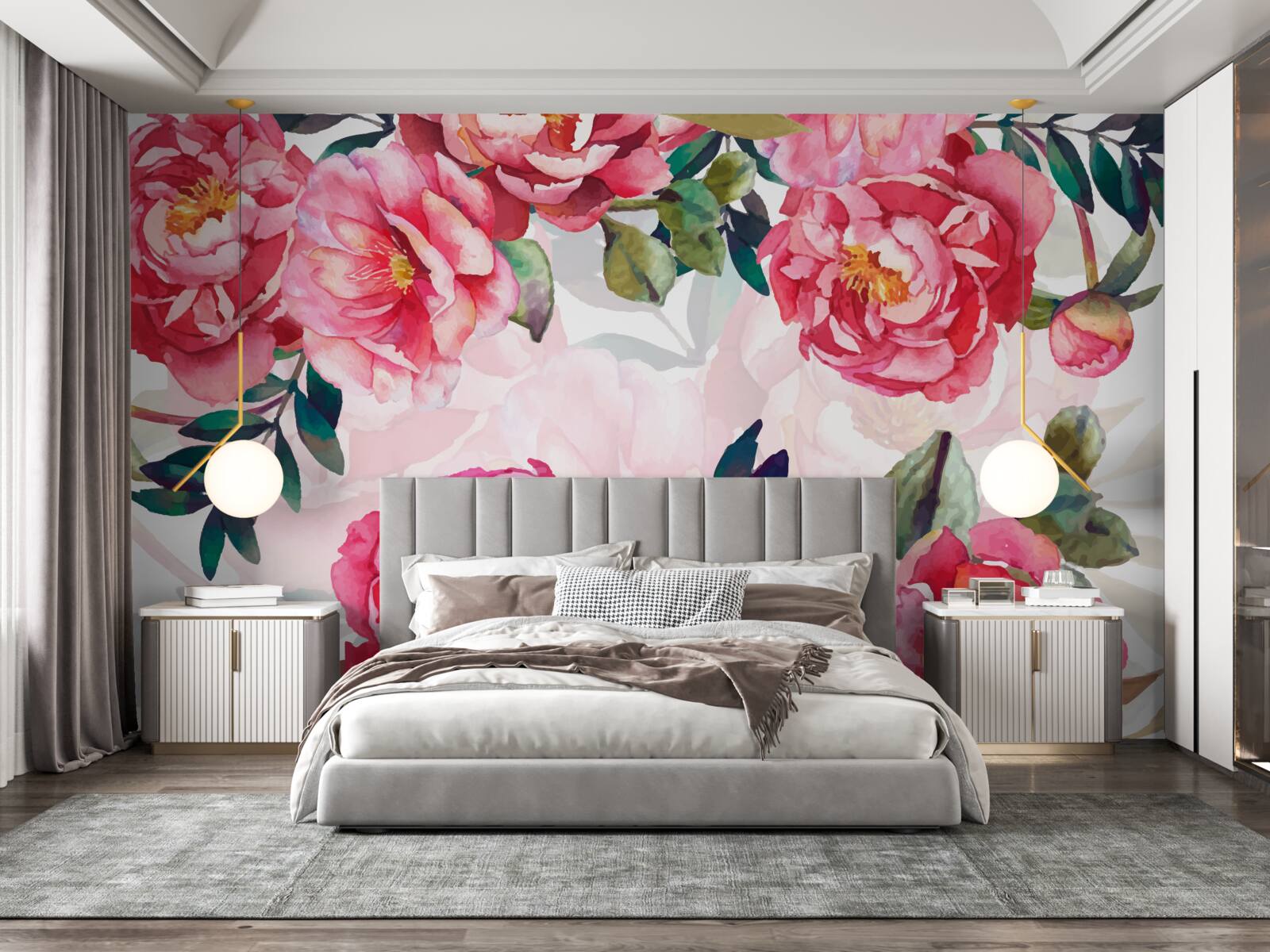 Papier peint les pivoines sont grandes et de couleur écarlate