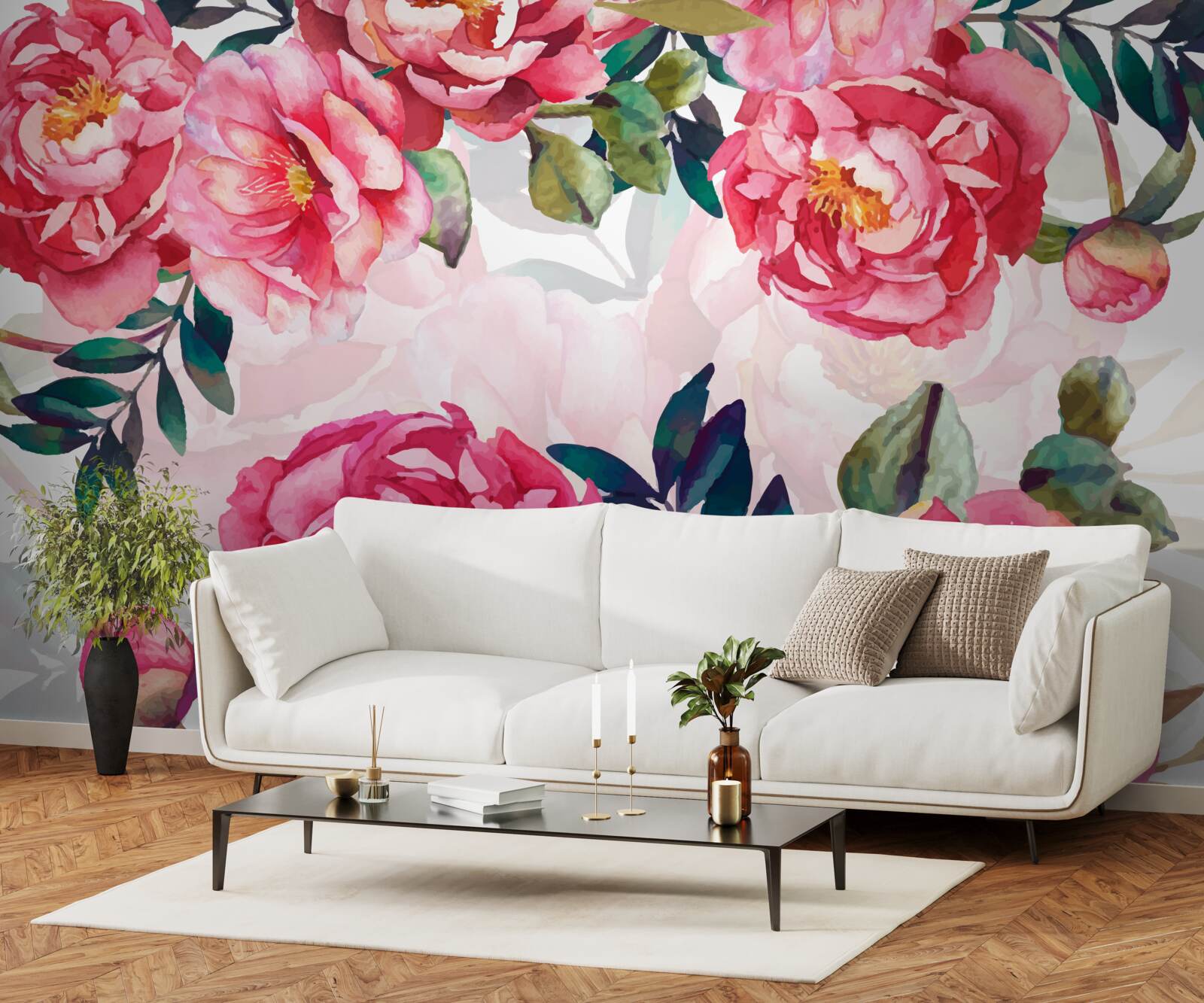 Papier peint les pivoines sont grandes et de couleur écarlate