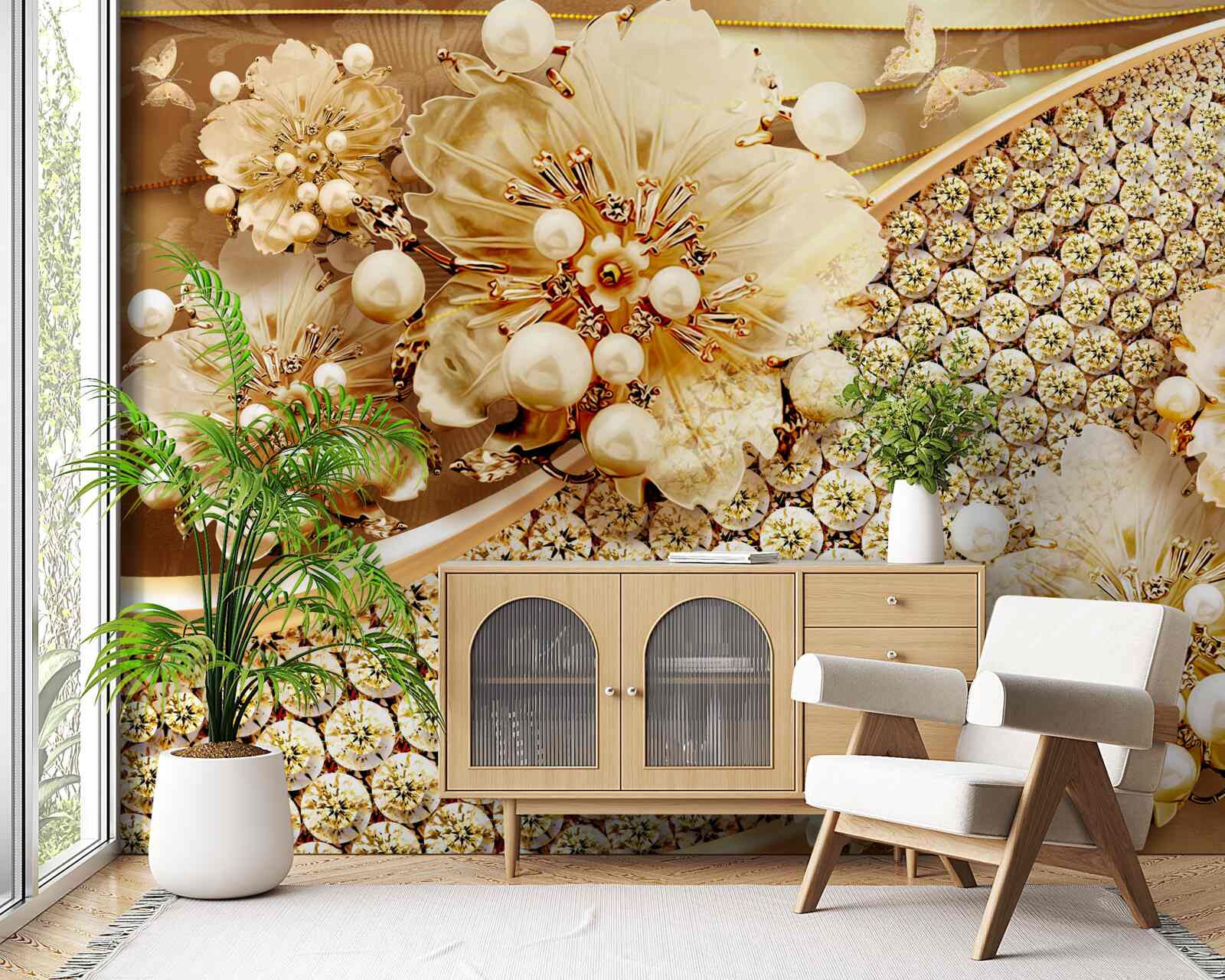 Papier peint couleurs or et perle d'or