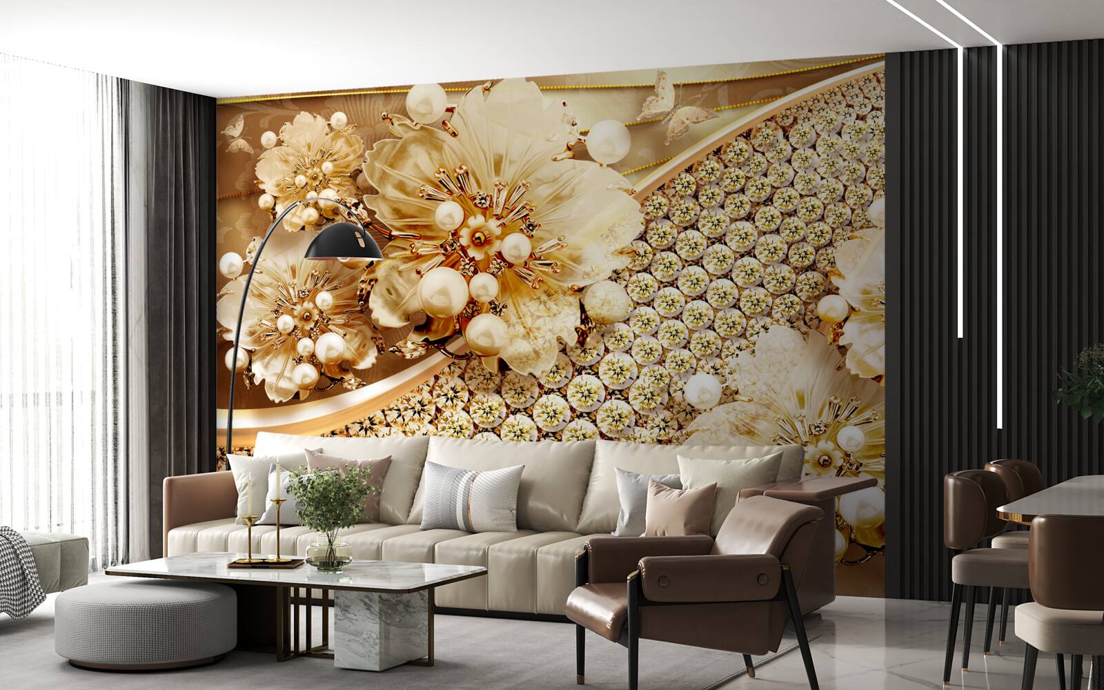 Papier peint couleurs or et perle d'or