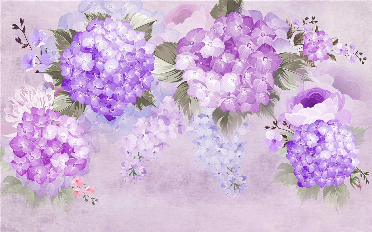 Papier peint hortensia lilas sur fond doux