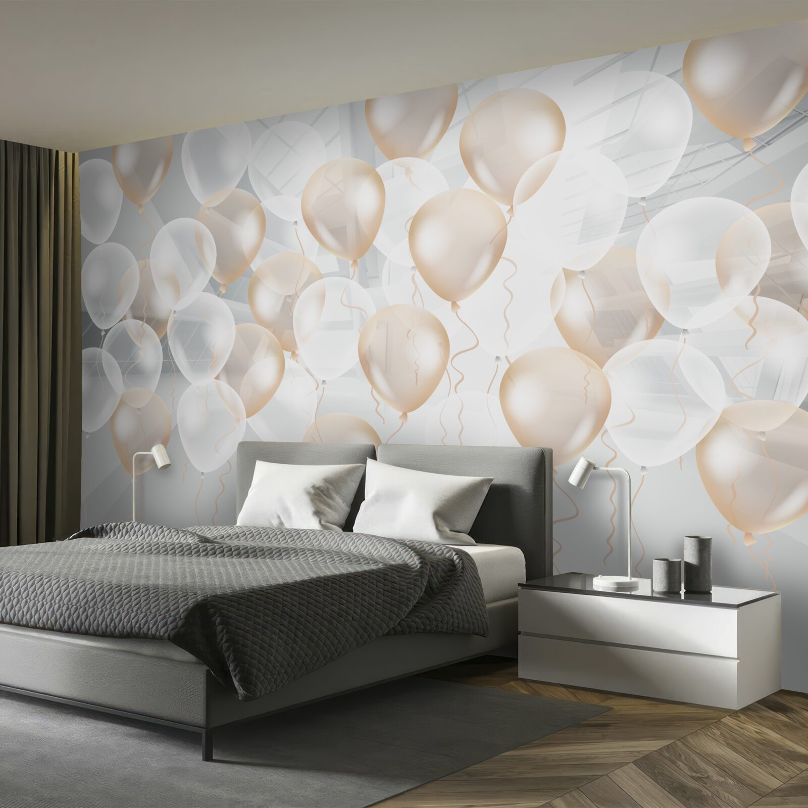 Papier peint ballons blancs et or